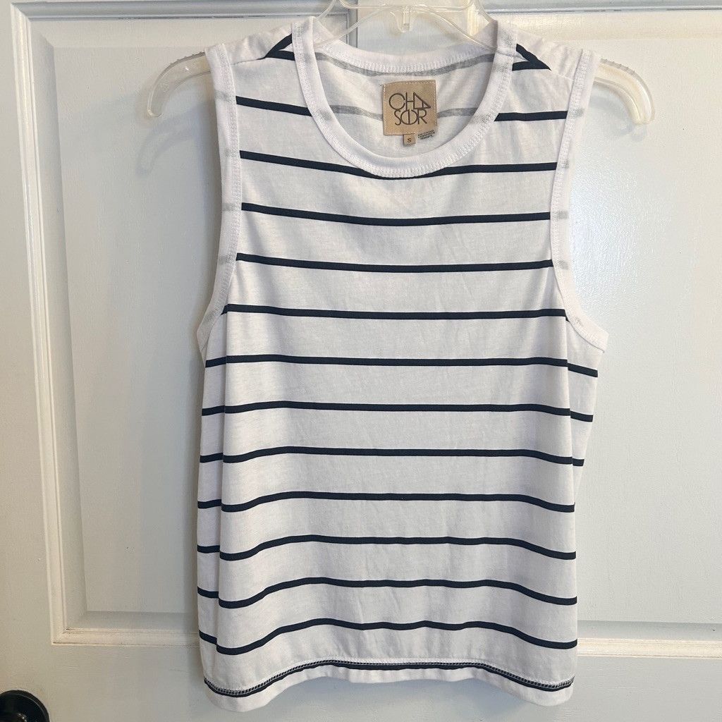 Chaser Brand Women's Chaser Tank Top S White w/blue Striped Size S / US 4 / IT 40 - 1 Thumbnail