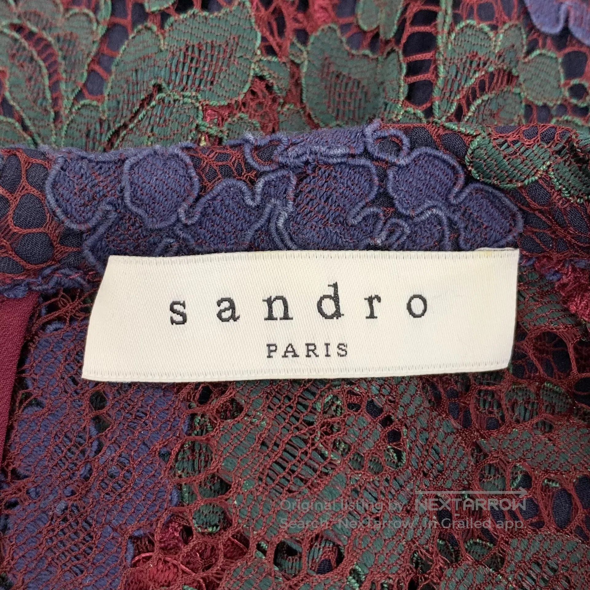 Sandro SANDRO Burgundy floral openwork embroidery round neck shor Size S / US 4 / IT 40 - 5 Thumbnail