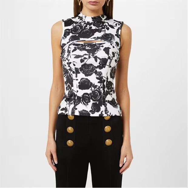 Balmain o1g2r1mq0924 Tank Top in White & Noir Size S / US 4 / IT 40 - 3 Thumbnail