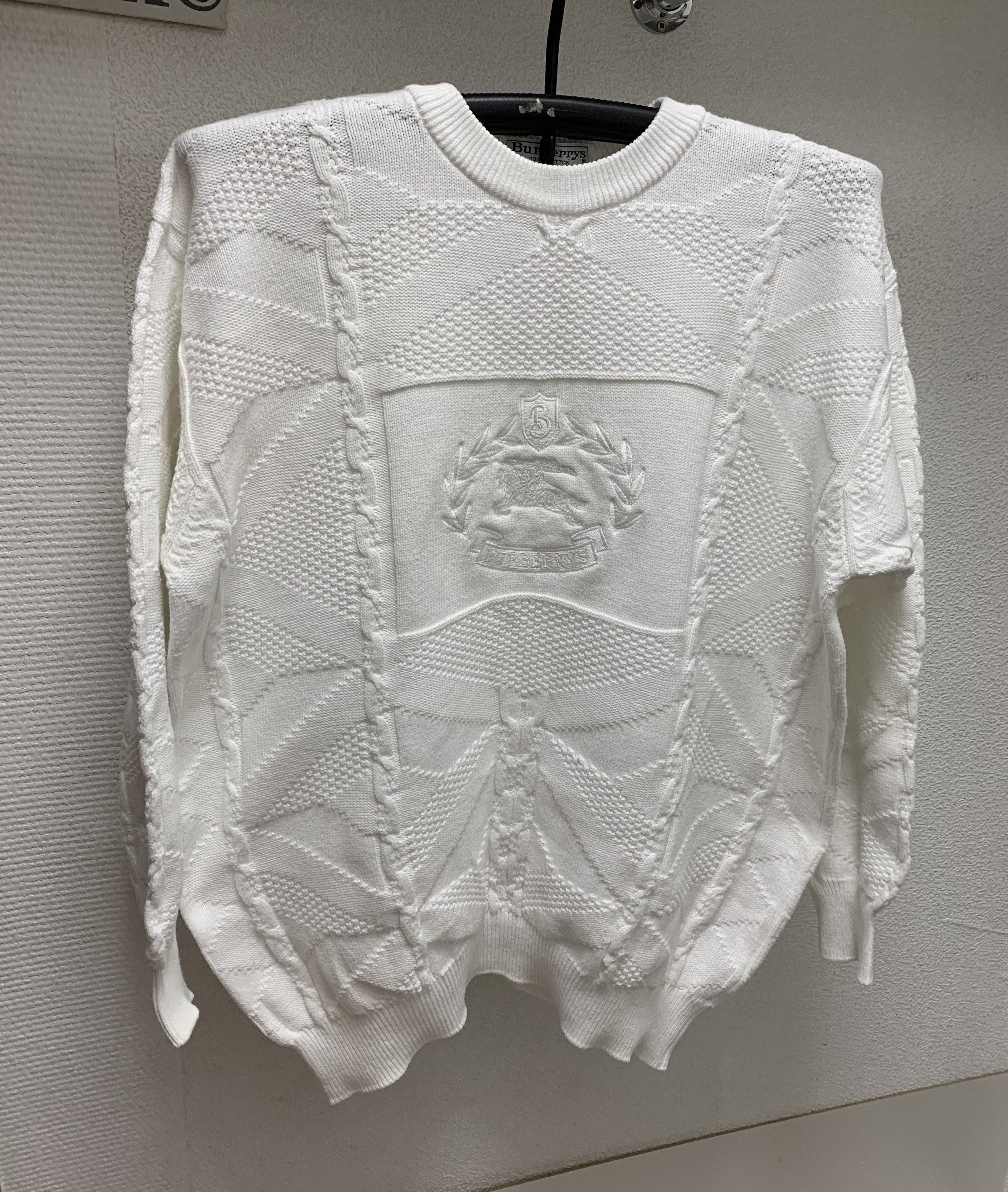 Vintage 80s 90s Cream Off White Burberry Knit Sweater Size Large hotsell