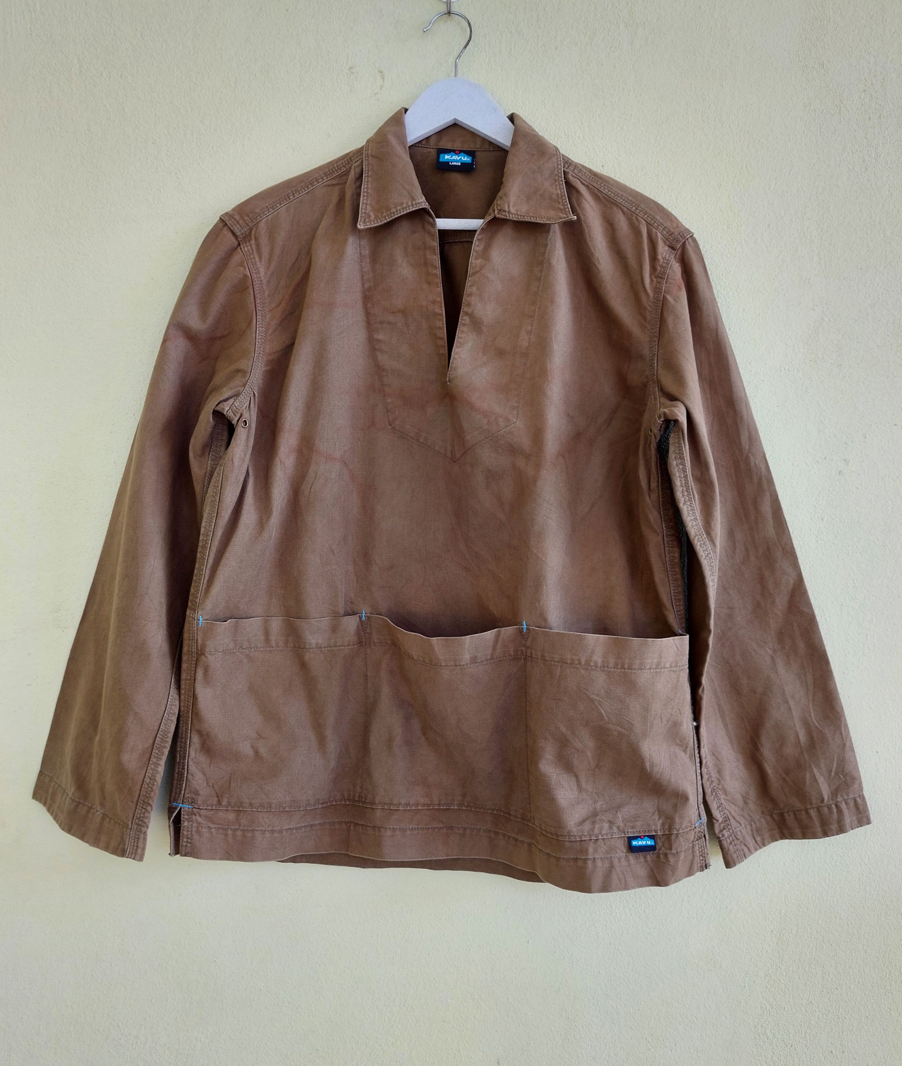 KAVU cotton canvas open collar jacket