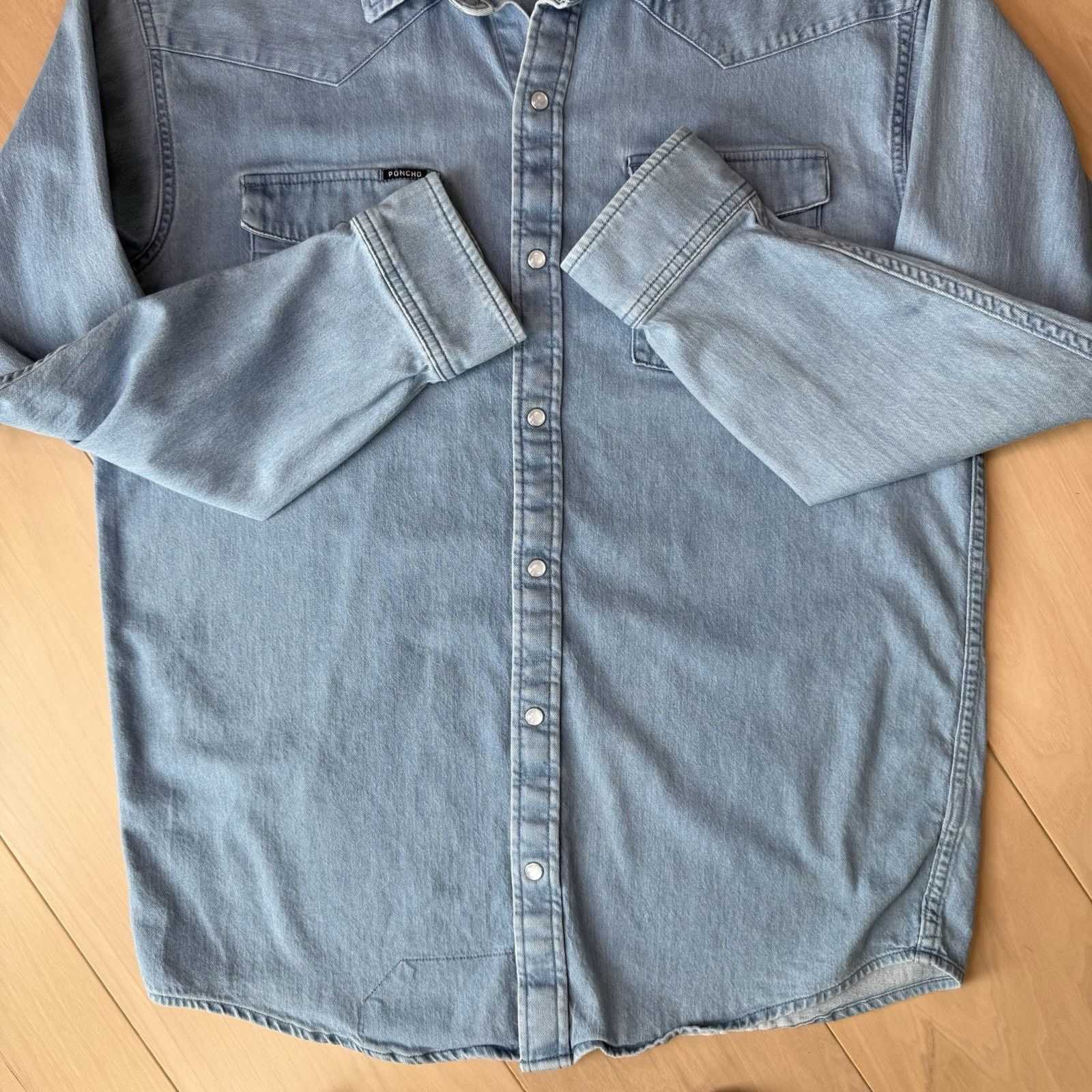 Other Poncho Pearl Snap Denim Shirt Medium Blue Button Up Workwear Size US M / EU 48-50 / 2 - 6 Thumbnail