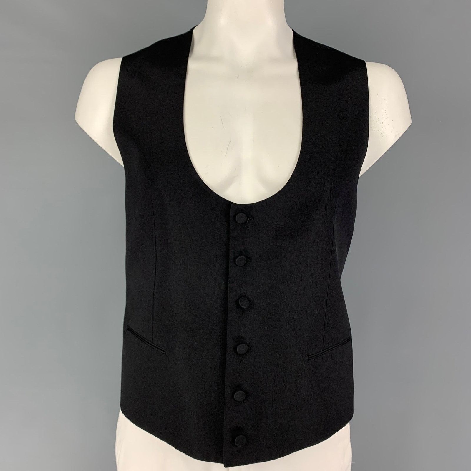DOLCE & GABBANA Size 46 Black Wool Silk Buttoned Vest
