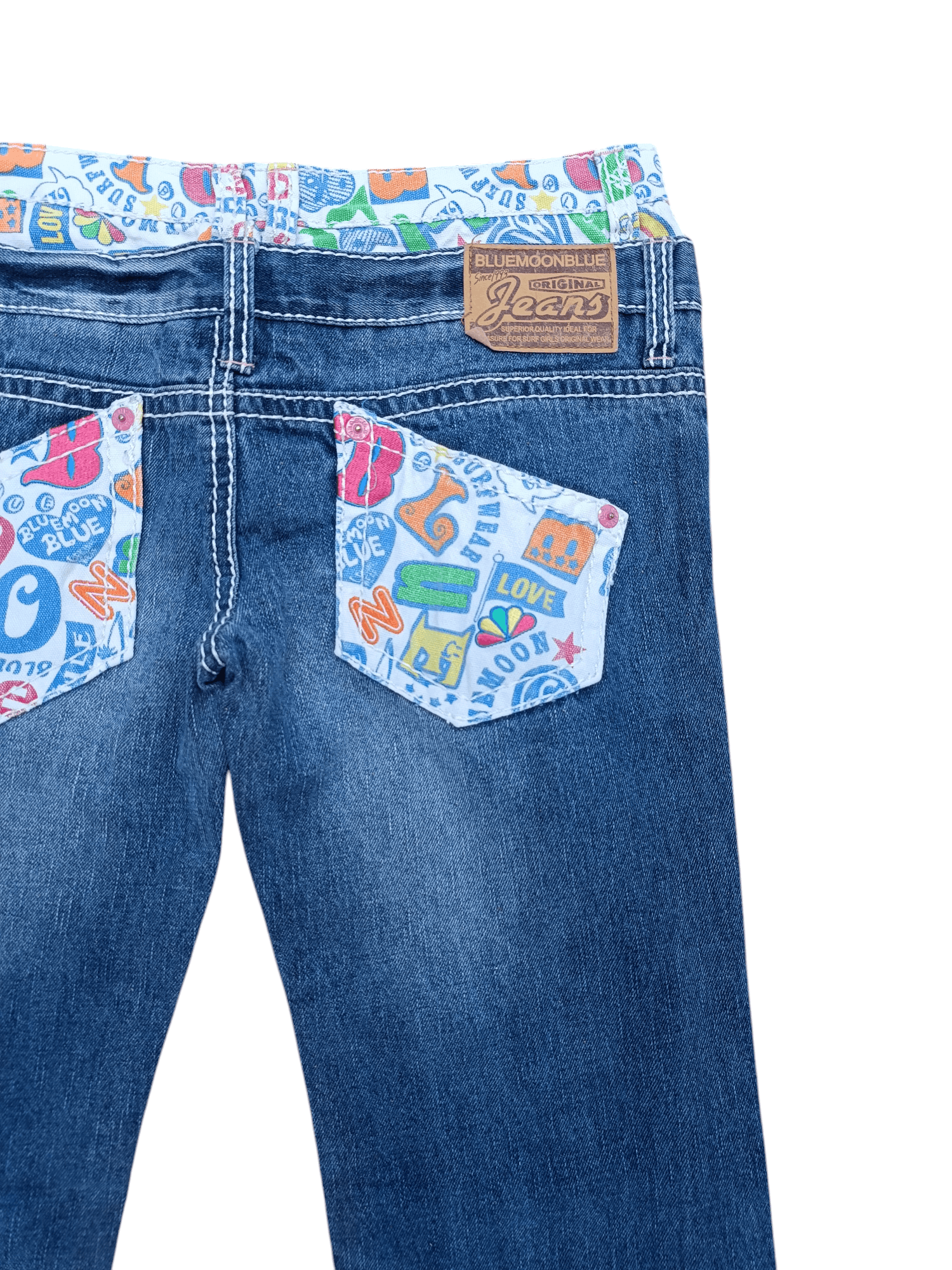 Designer VTG🔥BLUE MOON BLUE Double Waist Big Logo Paint Design Denim Size US 34 / EU 50 - 3 Thumbnail