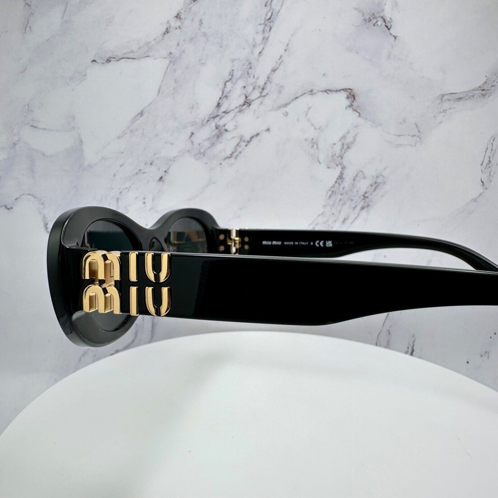 Miu Miu New MIU MIU Sunglasses Black Oval Gold Metal Logo Authentic Size ONE SIZE - 22 Thumbnail