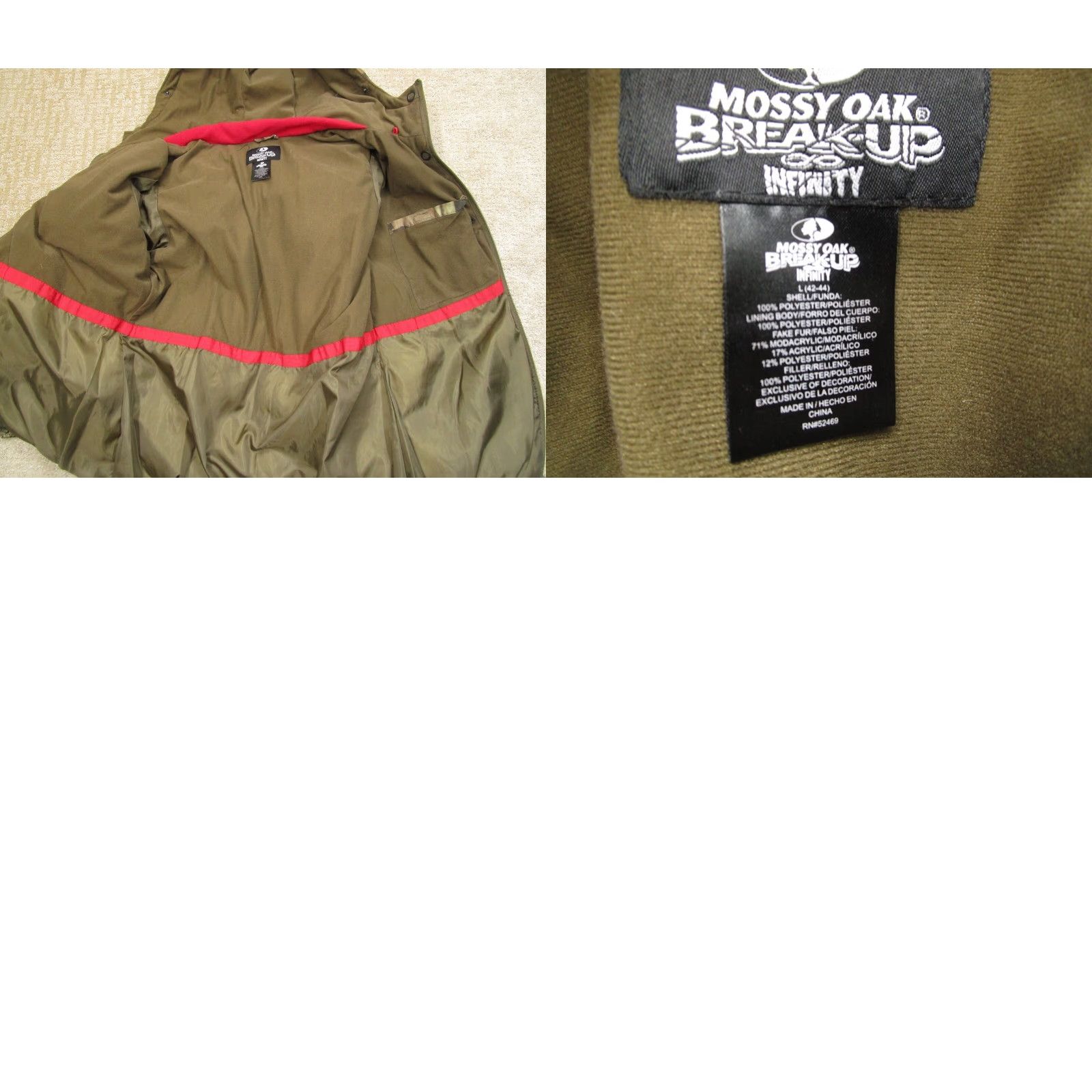 Vintage Mossy Oak Break Up Infinity Puffer Jacket Women Large Green Camouflage - Hooded, Mid-Length, Zip, Wind-Resistant, Fleece Lined, Casual Jacket Size L / US 10 / IT 46 - 8 Thumbnail
