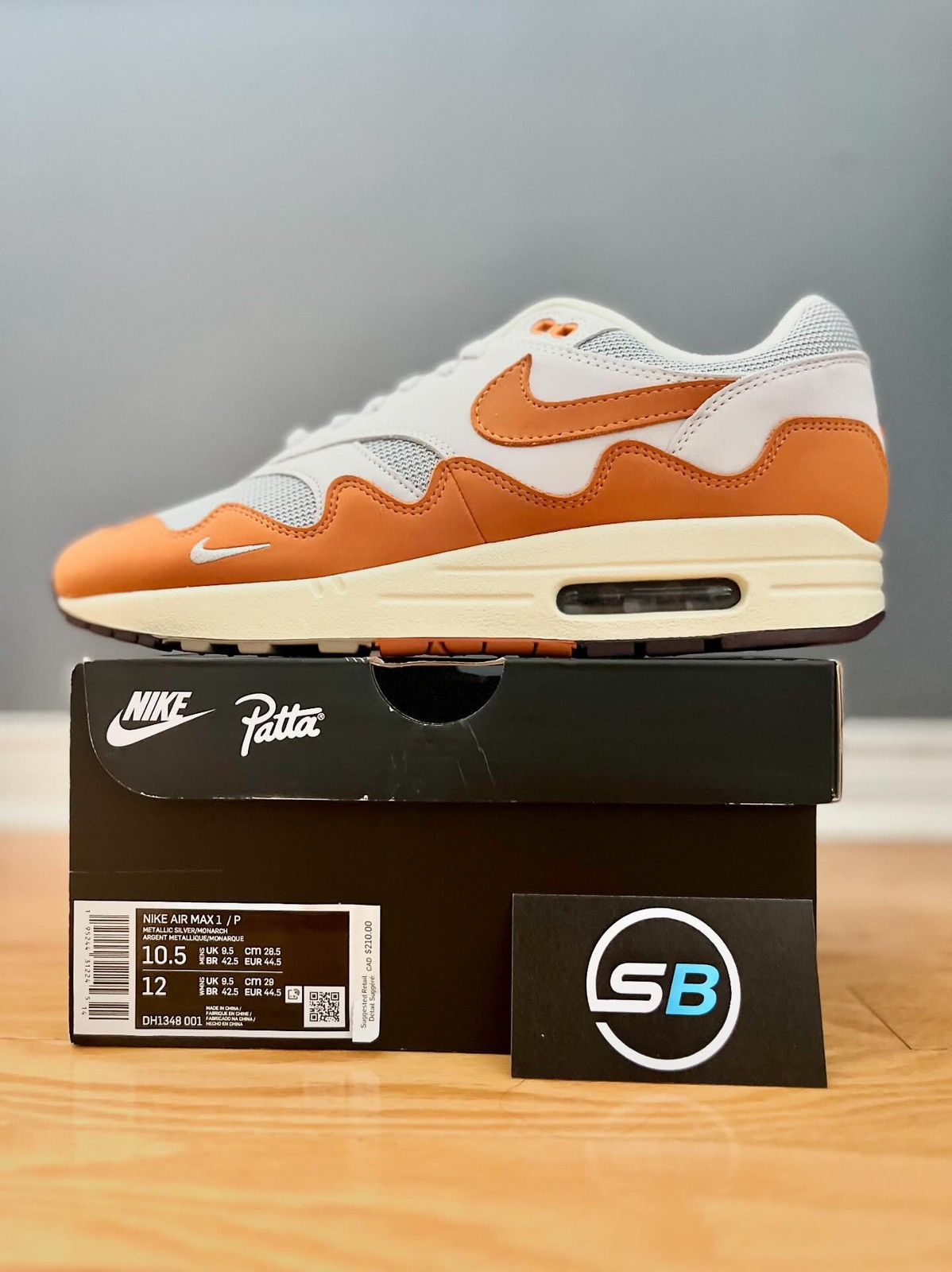 image of Nike Air Max 1 “Patta Waves Monarch” Shoes in White, Men's (Size 10.5)