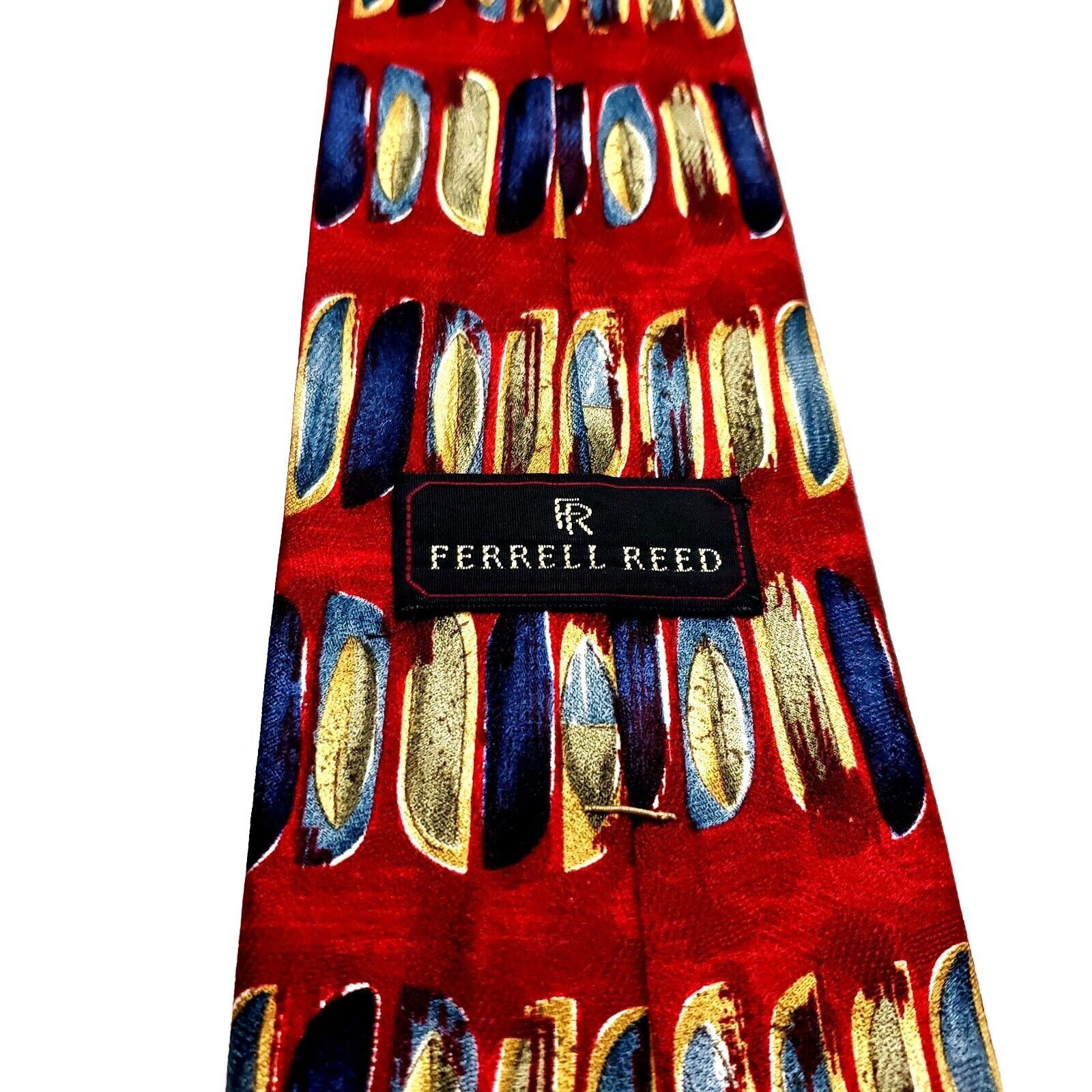 Designer Ferrell Reed Silk Tie Red Print Abstract Hand Made Wide Size ONE SIZE - 3 Thumbnail
