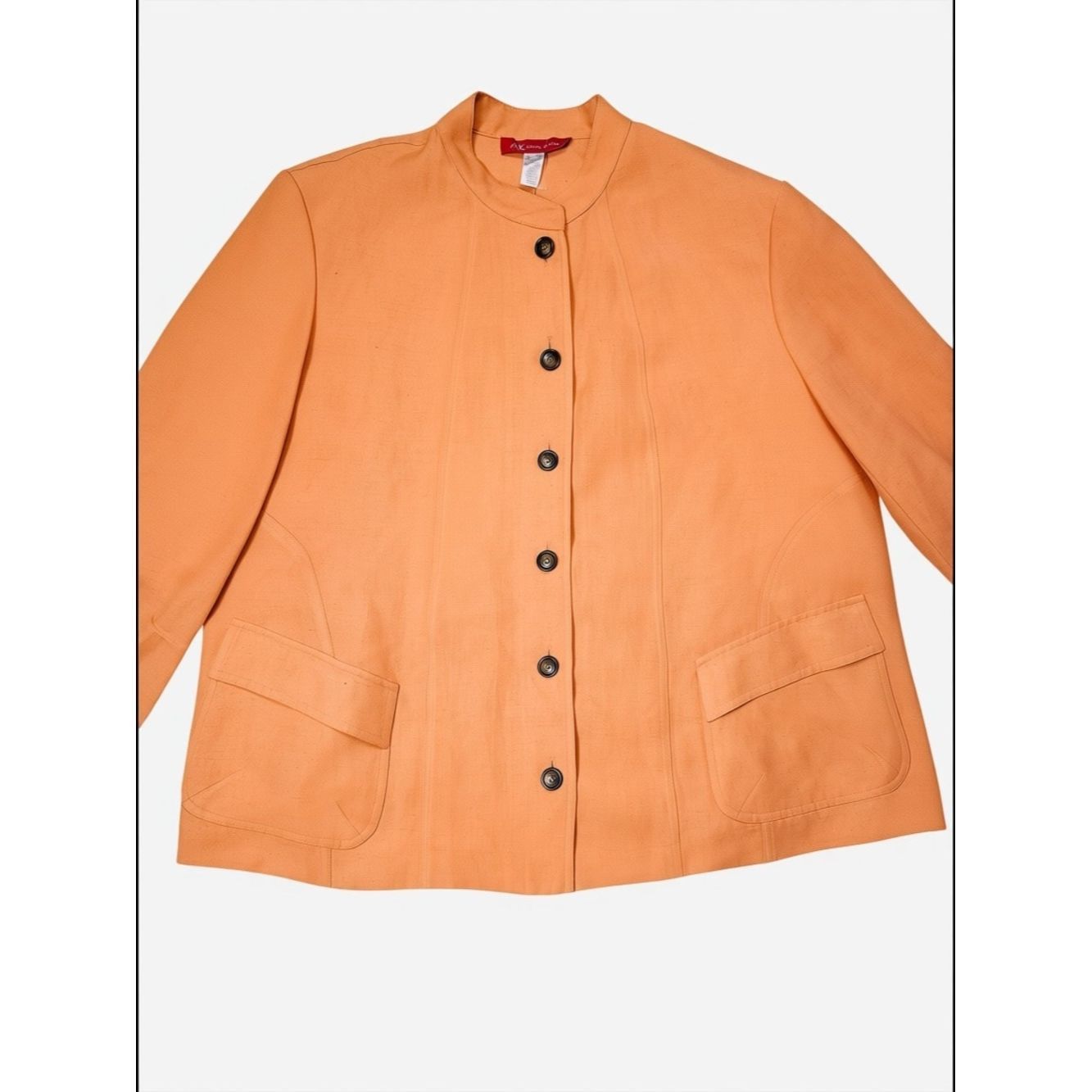 Anne Klein New Anne Klein Linen Orange Mandarin Collar Button Jacket S Size 4XL / US 24-26 - 3 Thumbnail