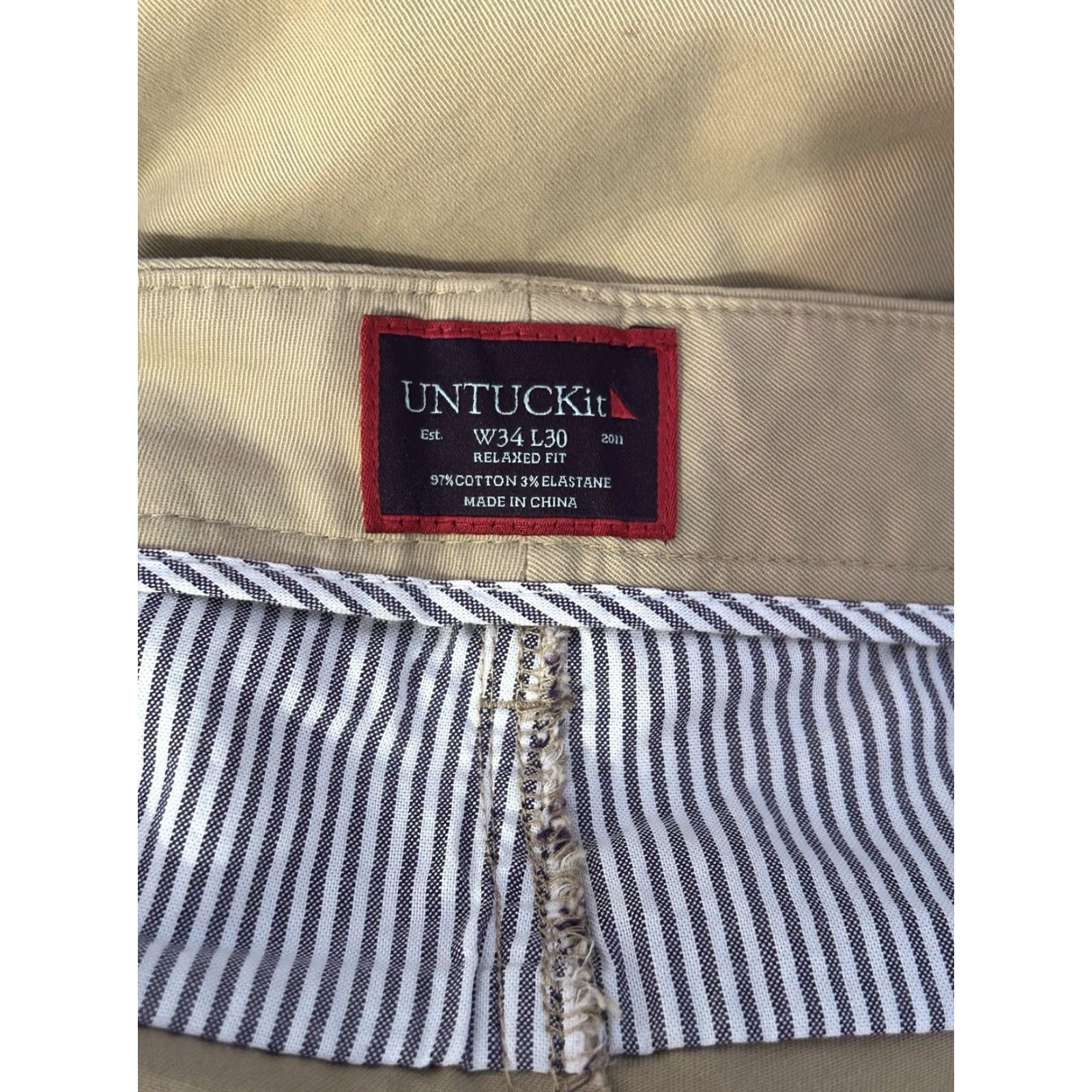 UNTUCKit UNTUCKit Pants Chino Mens 34x30 Beige Relaxed Fit Straight Flat Front 5-Pocket Canvas Cotton Elastane Beig e? Size US 34 / EU 50 - 3 Thumbnail