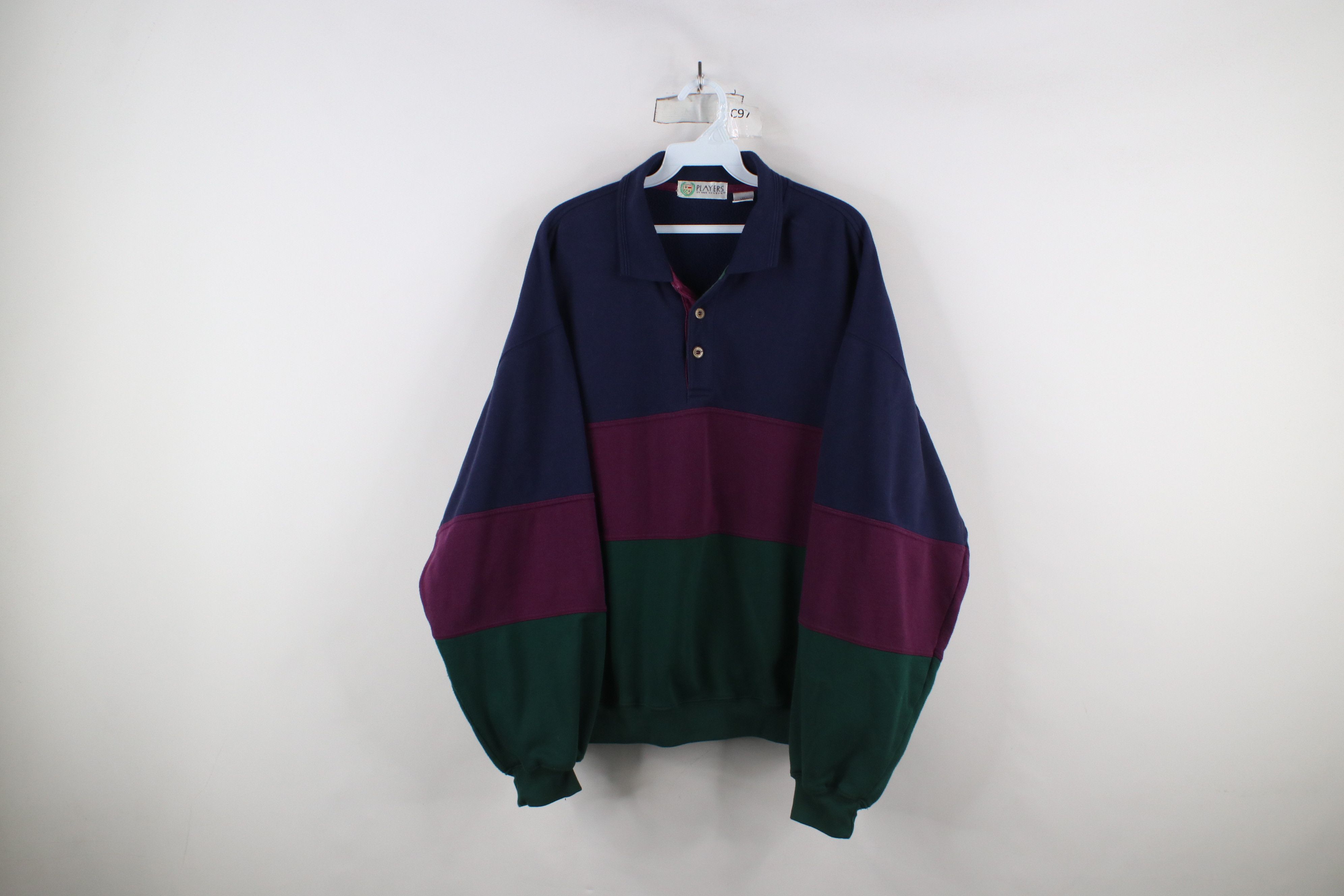 Vintage Vintage 90s Streetwear Block Collared Pullover Sweatshirt Size US XL / EU 56 / 4 - 1 Thumbnail