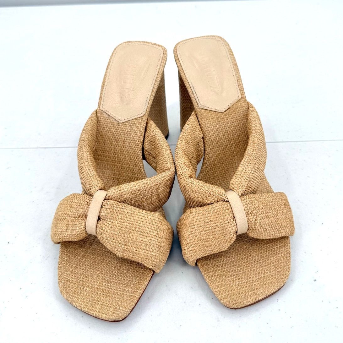 SCHUTZ NEW Schutz Fairy Eggshell Straw & Leather Mid Heel Sandal Size US 8.5 / IT 38.5 - 2 Thumbnail