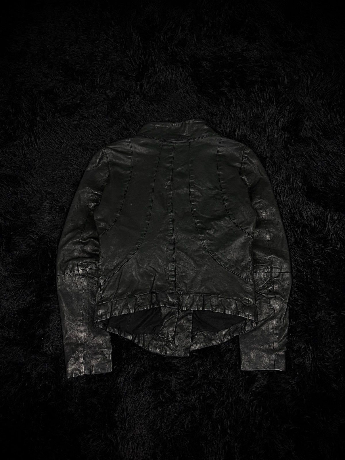 Rick Owens Style Asymmetric Archive Lambskin Leather Jacket