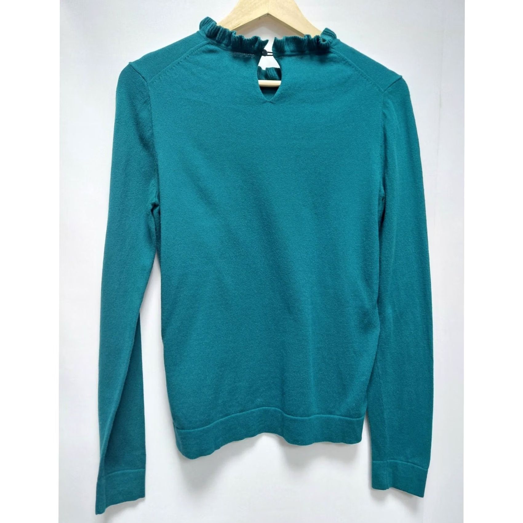J.Crew J.Crew Ruffle Neck Teal Green Long Sleeve Cotton Sweater Women’s S Size S / US 4 / IT 40 - 3 Thumbnail