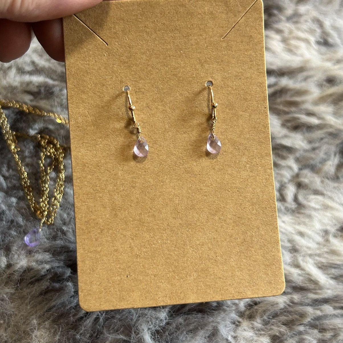 Handmade Handcrafted minimalist genuine faceted amethyst teardrop set Size ONE SIZE - 10 Thumbnail