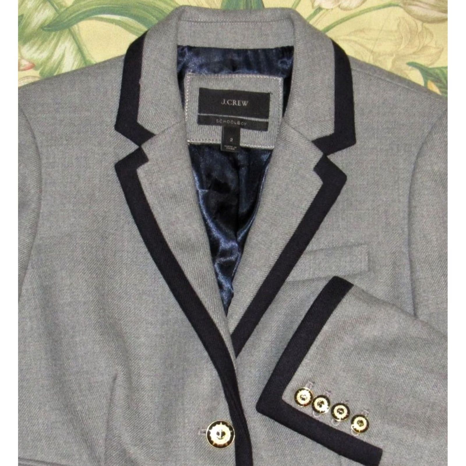 Vintage Vtg J CREW Grey Wool Tipped Lexington Schoolboy Blazer Jacket 2 Size XS / US 0-2 / IT 36-38 - 2 Thumbnail