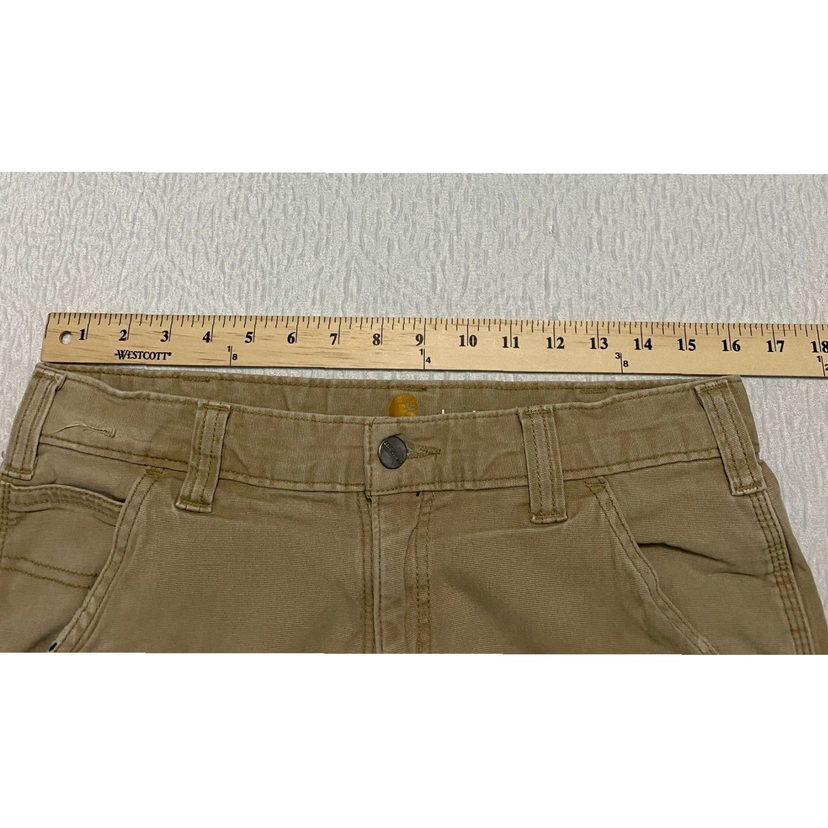 Carhartt Carhartt Relaxed Fit Lined Carpenter Pants Mens 32x28 Khaki Distressed Rip, Utility Pockets, 5-Pocket Design, Canvas Workwear Pants Size US 32 / EU 48 - 6 Thumbnail