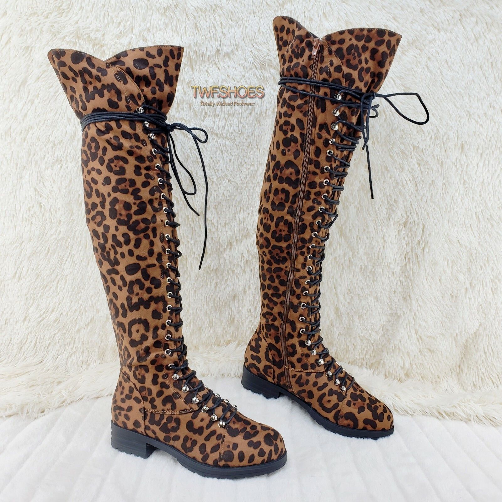 Ocho Leopard Nu-Buck Corset Lace Over the Knee Pirate Boot T