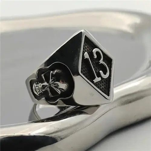 Vintage Lucky Number 13 Solid Skull Ring Size ONE SIZE - 4 Thumbnail