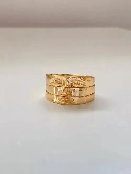 Jewelry Gold Color Face Three Stack Finger Ring Size ONE SIZE - 3 Thumbnail