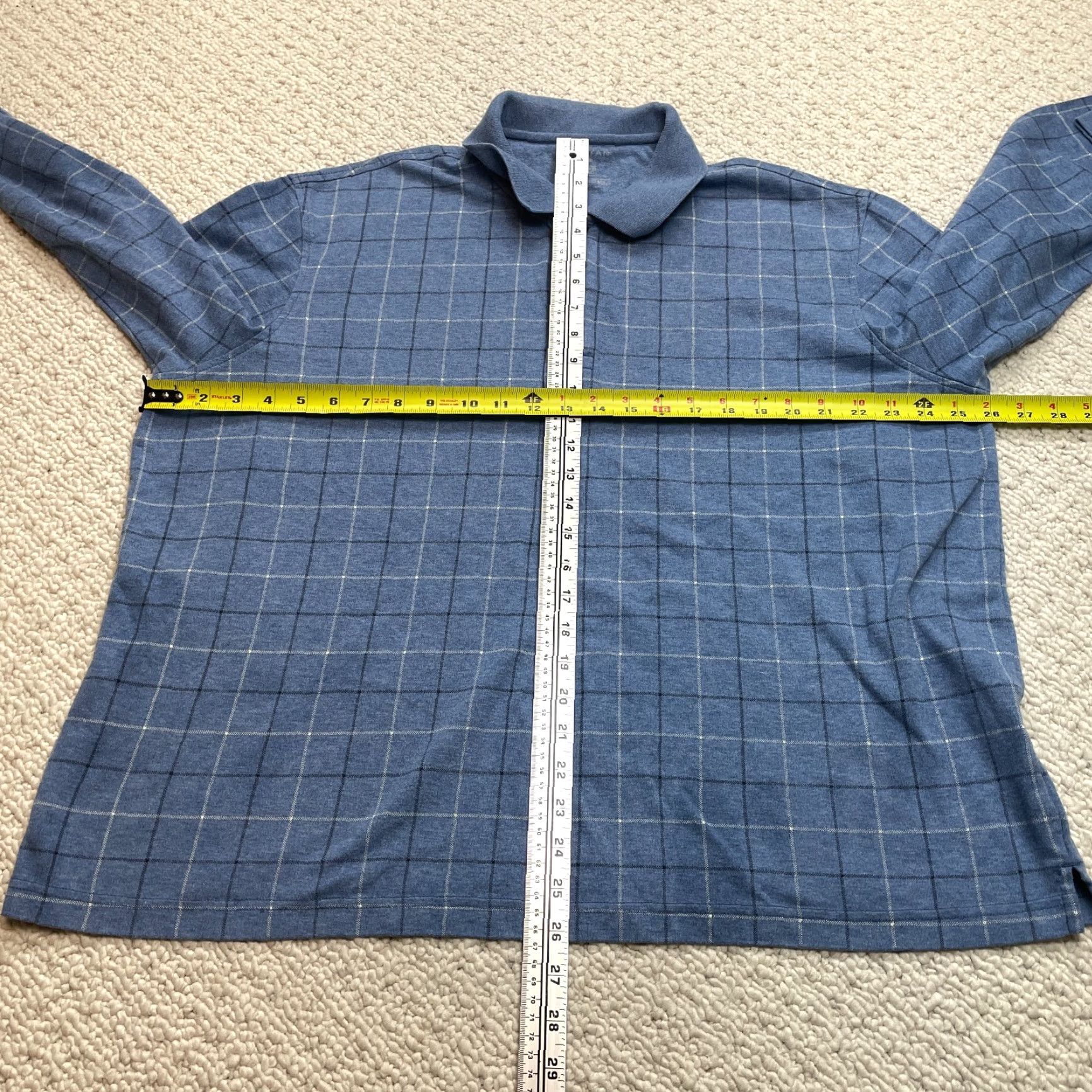 Vintage Puritan Polo Shirt Mens 2XL Blue Check Long Sleeve Polo Shirt Cotton Blend Size US XXL / EU 58 / 5 - 3 Thumbnail