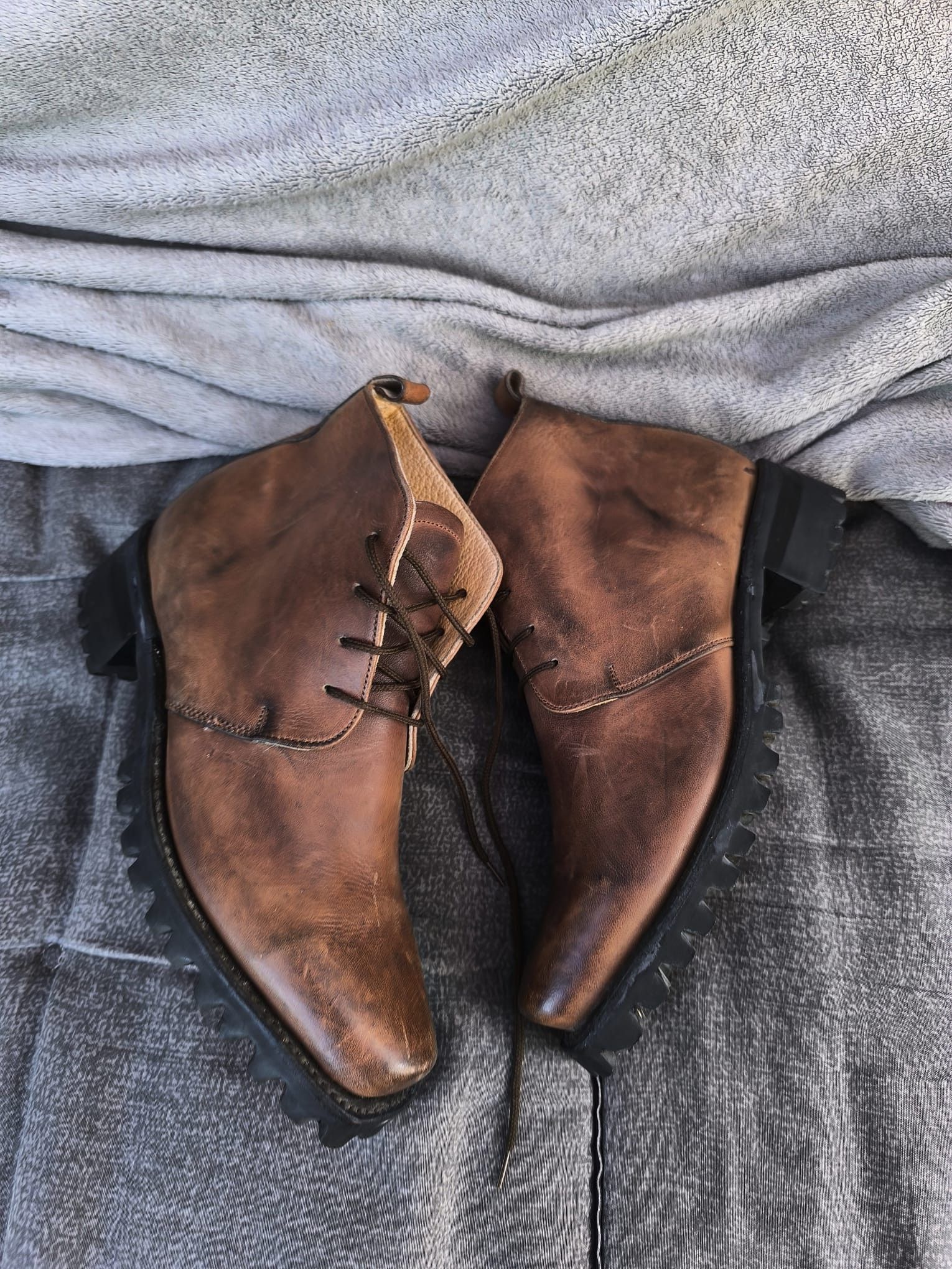 Vintage pointy block toe western ankle boots patina leather 90s Size US 7 / IT 37 - 5 Thumbnail