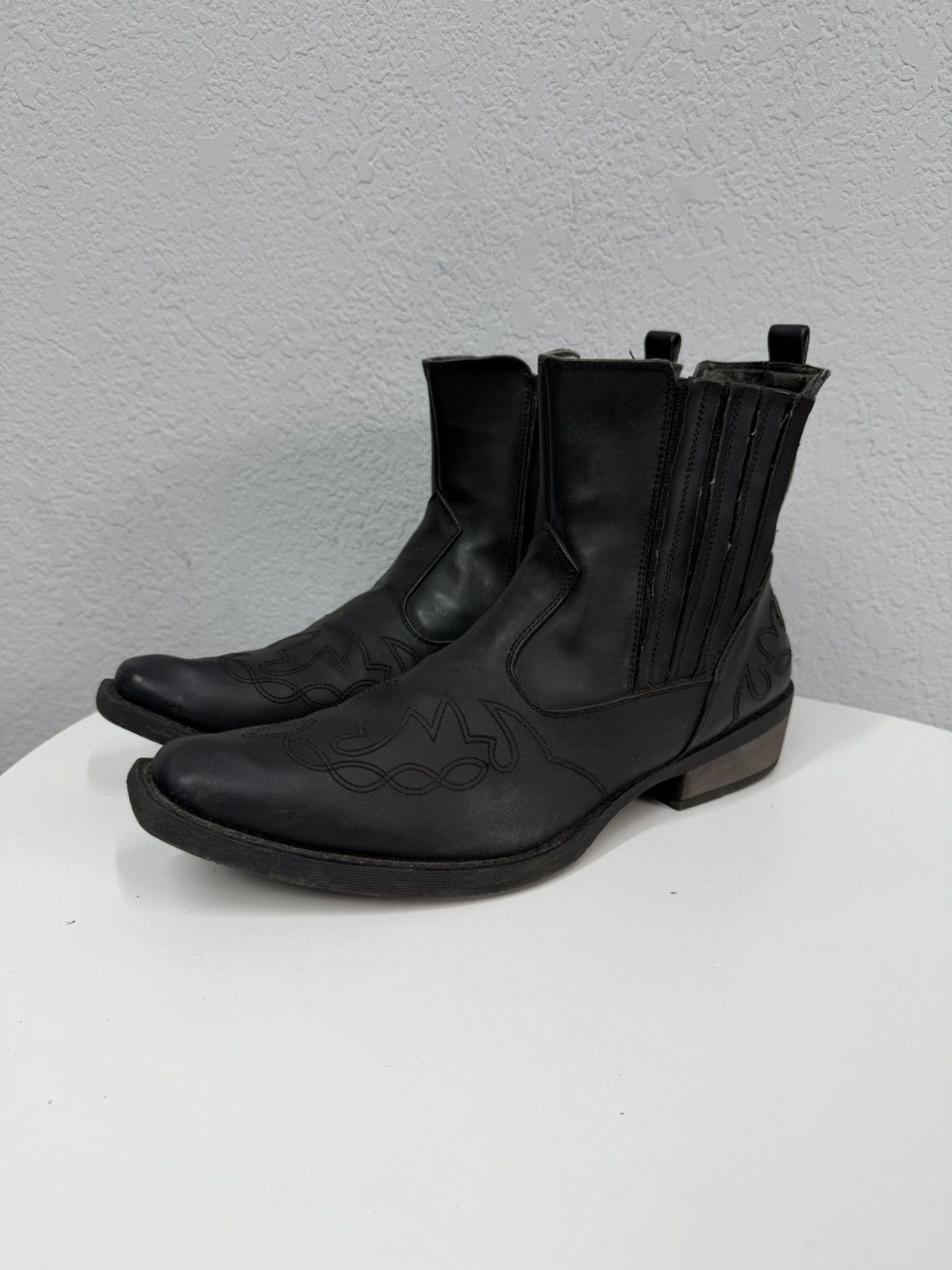 If Six Was Nine AS 98 Vibe Artisan Black Leather Side Cowboy Biker Boots Size US 12.5 / EU 45-46 - 5 Thumbnail