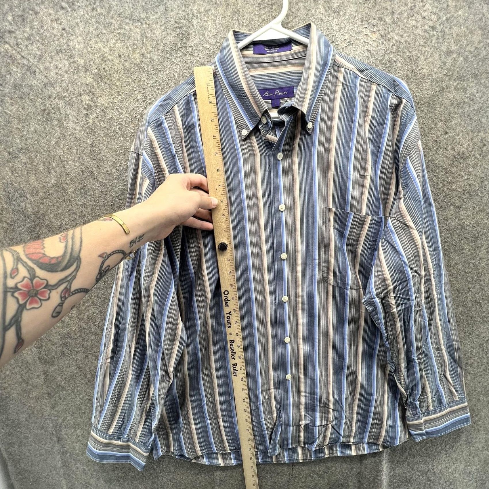 Vintage Alan Flusser Shirt Mens L Blue Stripe Long Sleeve Button Front Oxford Woven Size US L / EU 52-54 / 3 - 5 Thumbnail