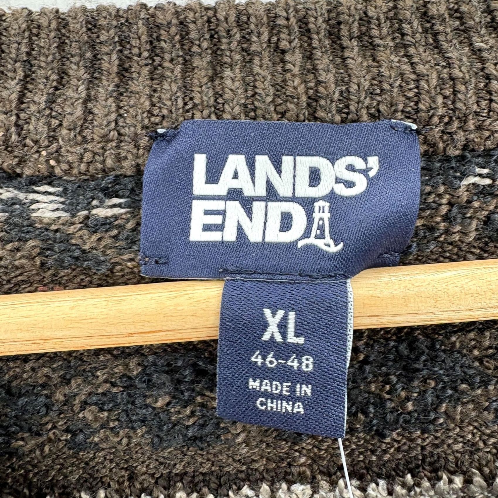 Lands' End Lands' End Sweater Mens XL Brown Fair Isle Crewneck Knit Stretch Pullover NWT Size US XL / EU 56 / 4 - 4 Thumbnail