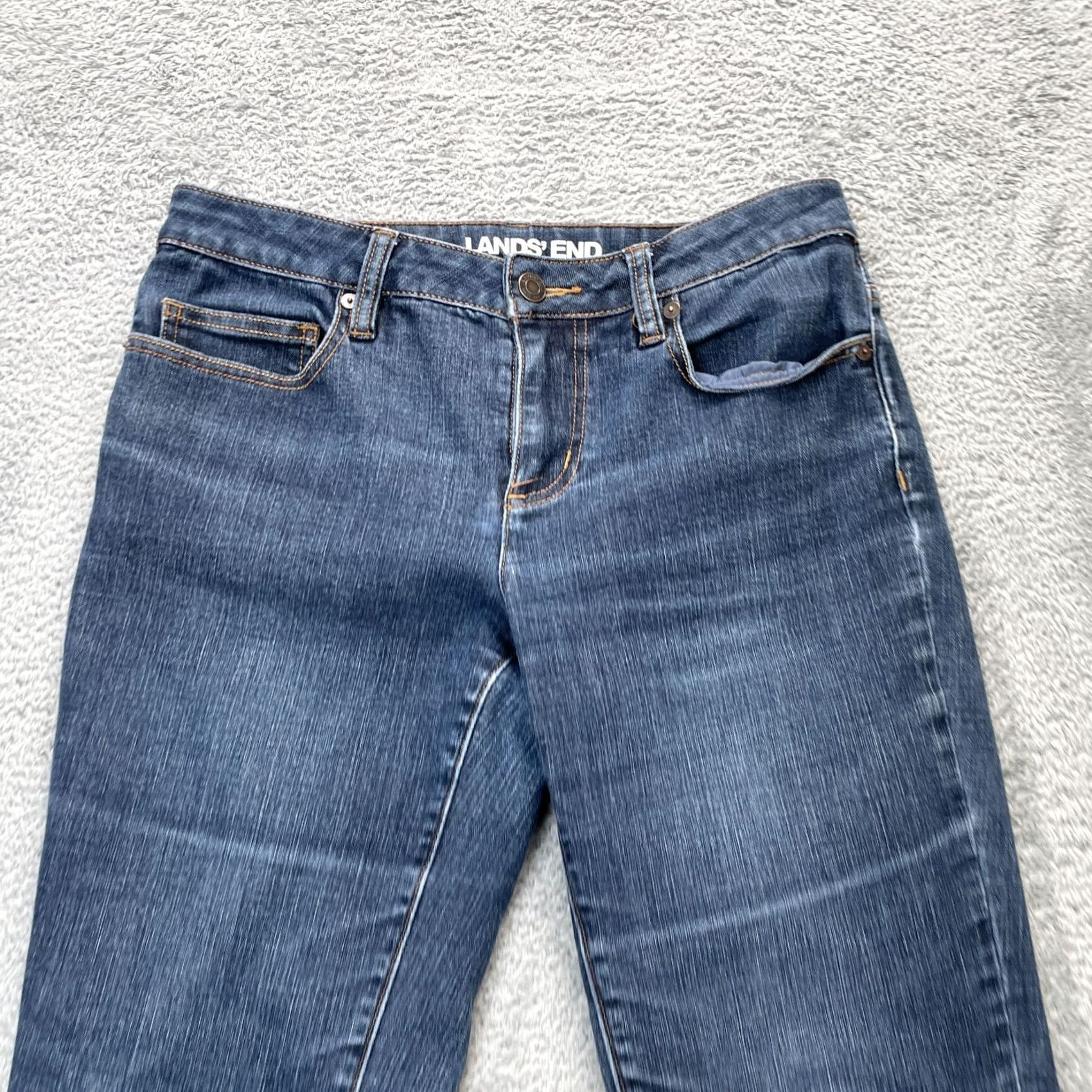 Lands' End Lands End Jeans Womens 4P Blue Straight Leg Mid Rise Logo Cotton Whiskered Denim Size 30" / US 8 / IT 44 - 5 Thumbnail