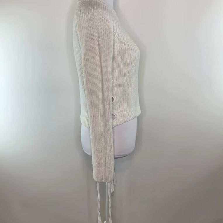 Both BLUE BLUSH Womens Size S Top Pullover Sweater Crew Neck Both Side Tie Crop White Size S / US 4 / IT 40 - 3 Thumbnail
