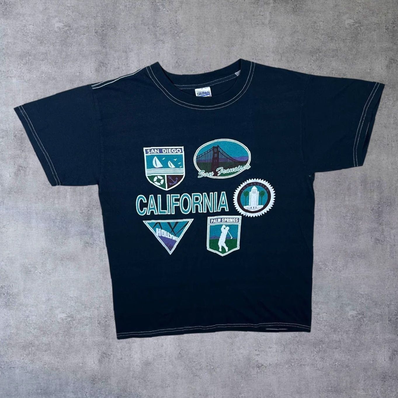 Gildan VINTAGE Gildan T-Shirt Navy Early 00's California San Diego Palm Springs Hollywood Souvenir Graphic Print L Mens Regular Short Sleeve Crew Neck Size US L / EU 52-54 / 3 - 2 Thumbnail
