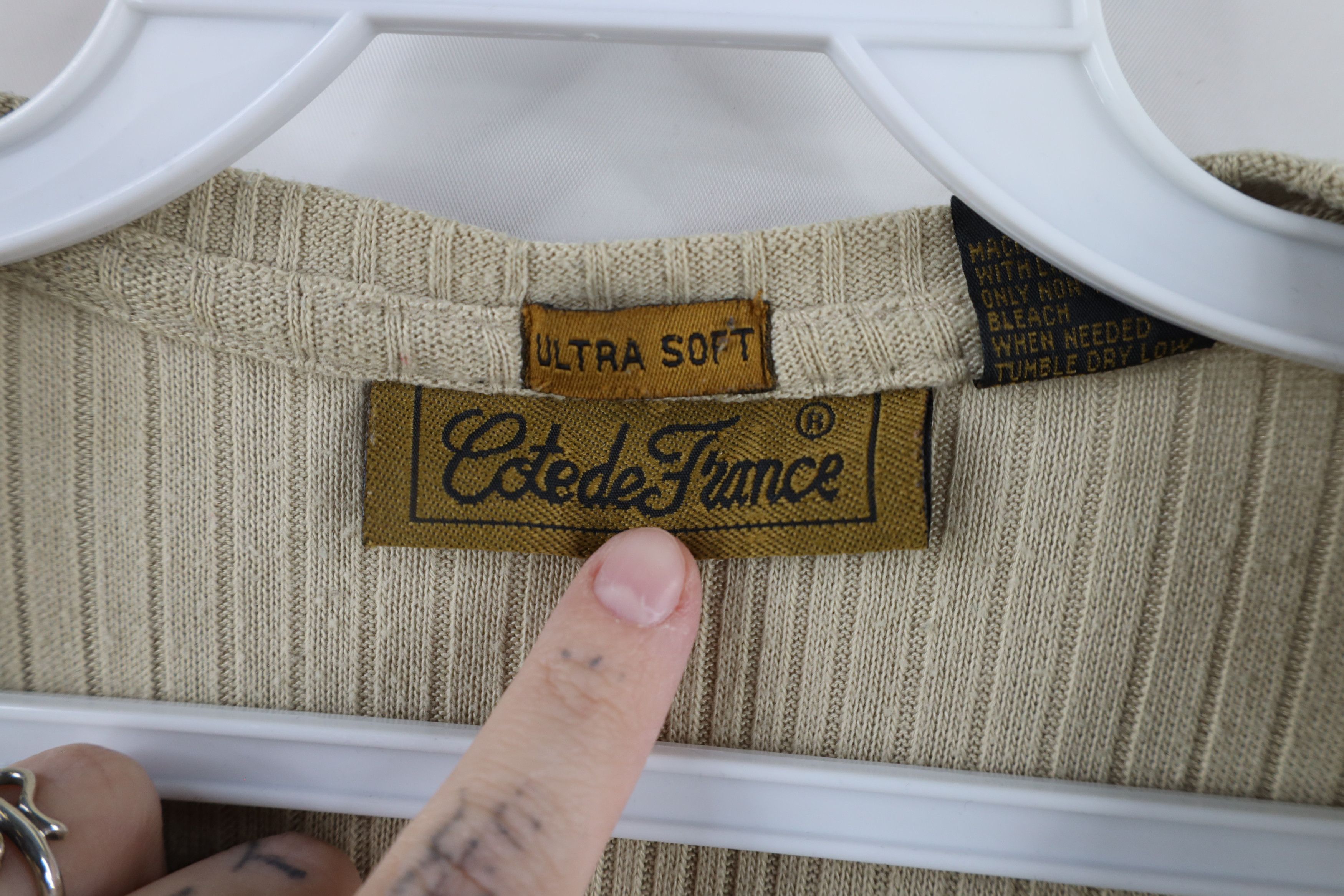 Vintage Vintage 90s Streetwear Blank Baggy Ribbed Knit T-Shirt Beige Size US XL / EU 56 / 4 - 5 Thumbnail