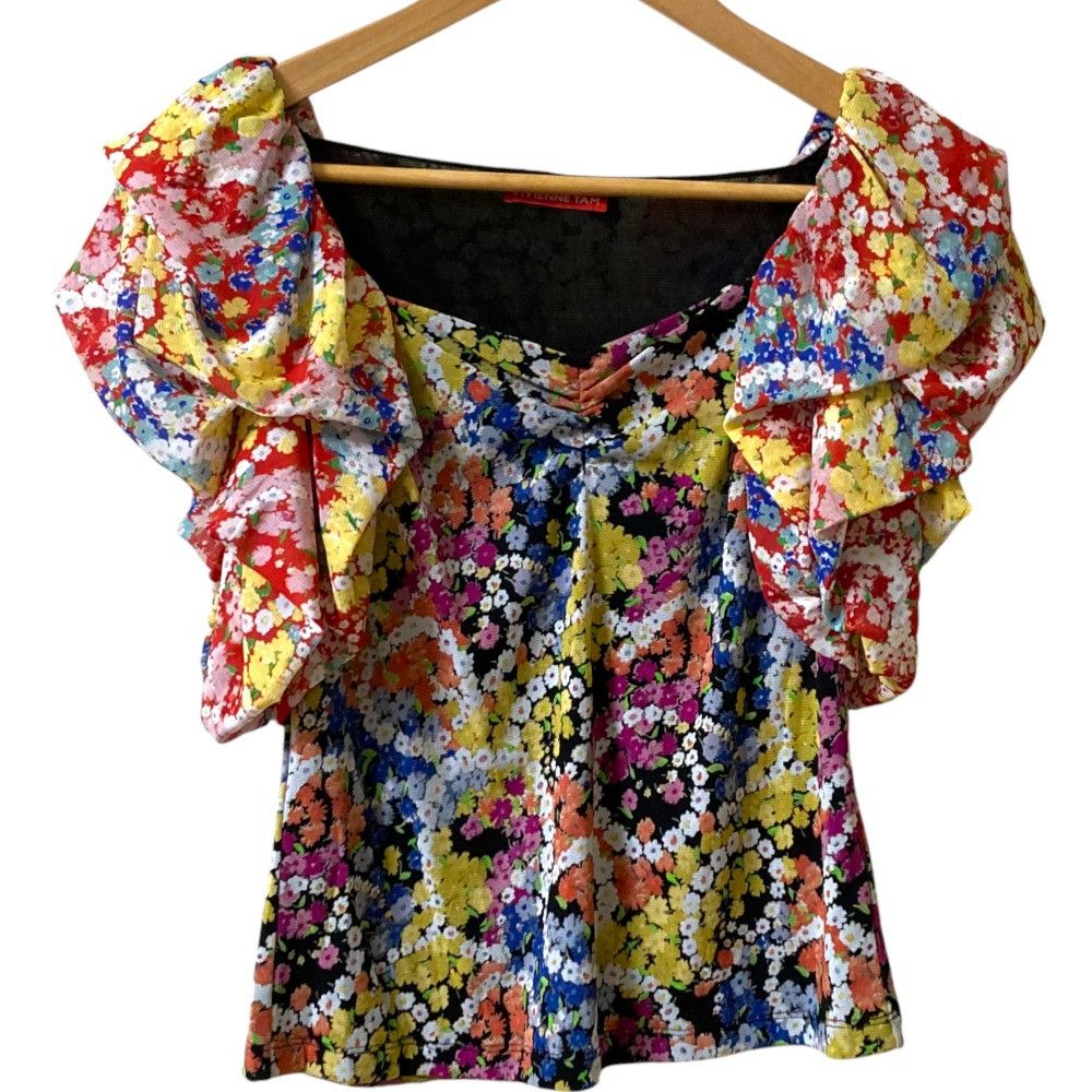 Other VIVIENNE TAM Flower Print Power Net Blouse Others Tops DUTY FREE for USA
