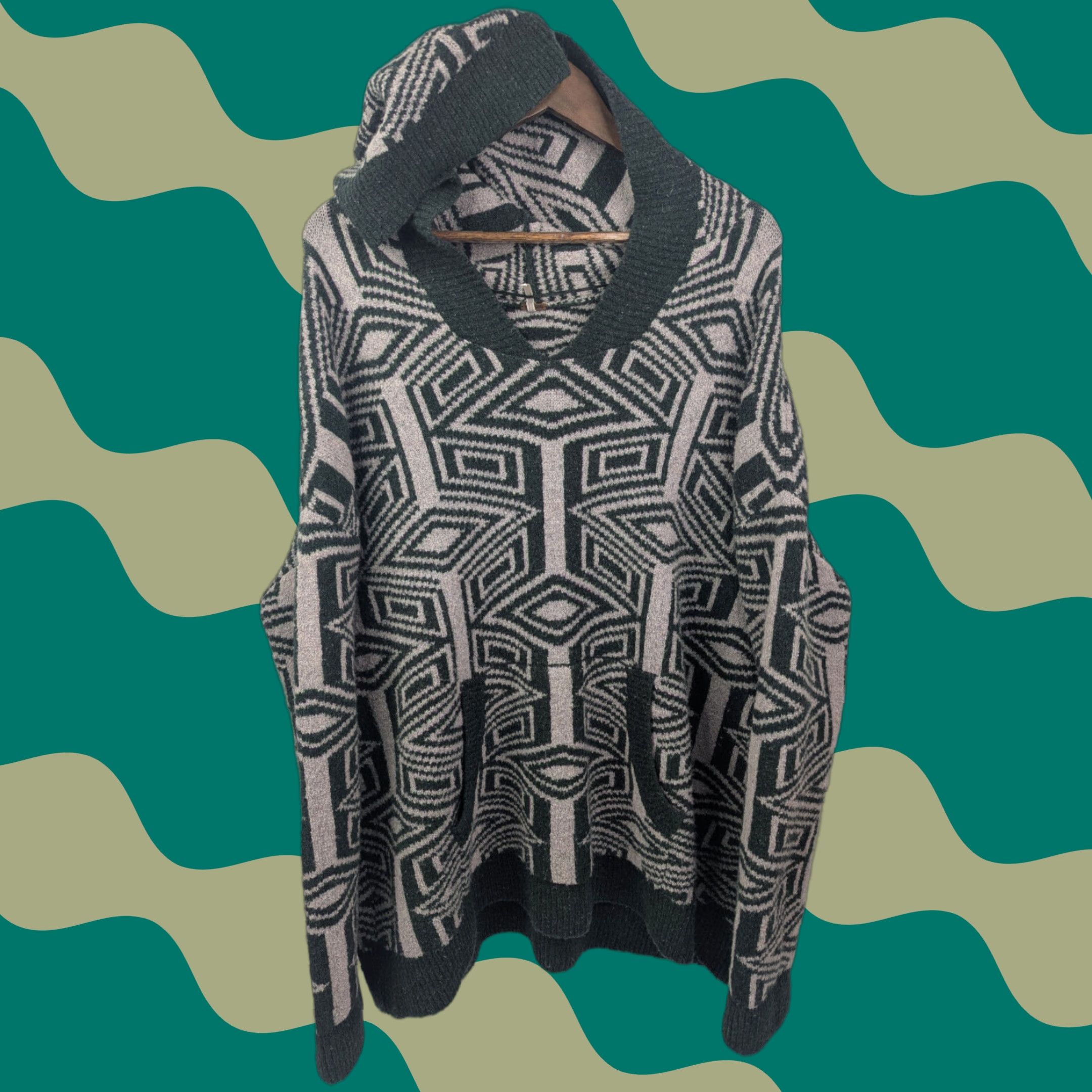 Free People Free People Hoodie Womens L Green Six Degrees Tribal Printed Wool Acrylic Linen Nylon Spandex Size L / US 10 / IT 46 - 1 Thumbnail