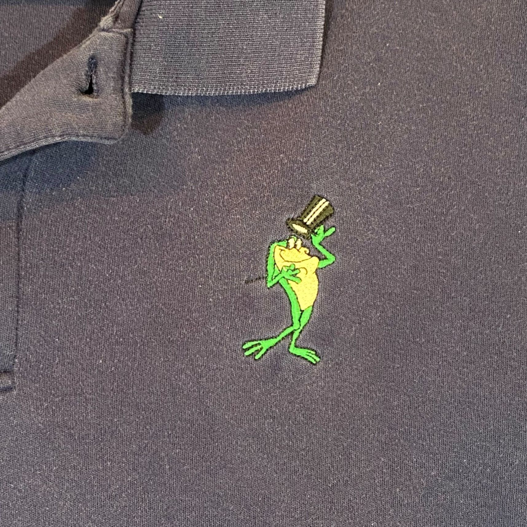 Vintage Looney Tunes Michigan J. Frog Polo Men XL Navy Blue 90s Cartoon S/S Polo, 100% Cotton, Blue, Regular Fit, Golf, Acme Clothing Co. Vintage No Size US XL / EU 56 / 4 - 2 Thumbnail