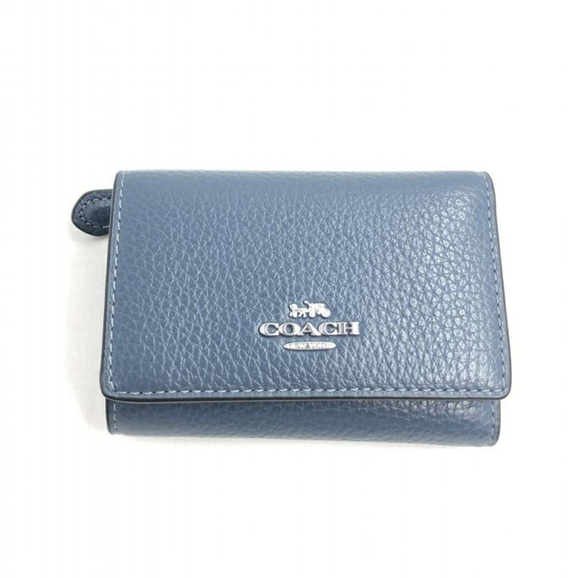 COACH Tri-fold Wallet Smooth Leather Micro Blue CM238