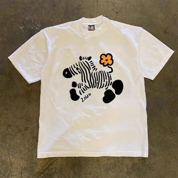 Vintage White Loose Small Zebra Print Short Sleeve T-Shirt Size US XL / EU 56 / 4 - 3 Thumbnail