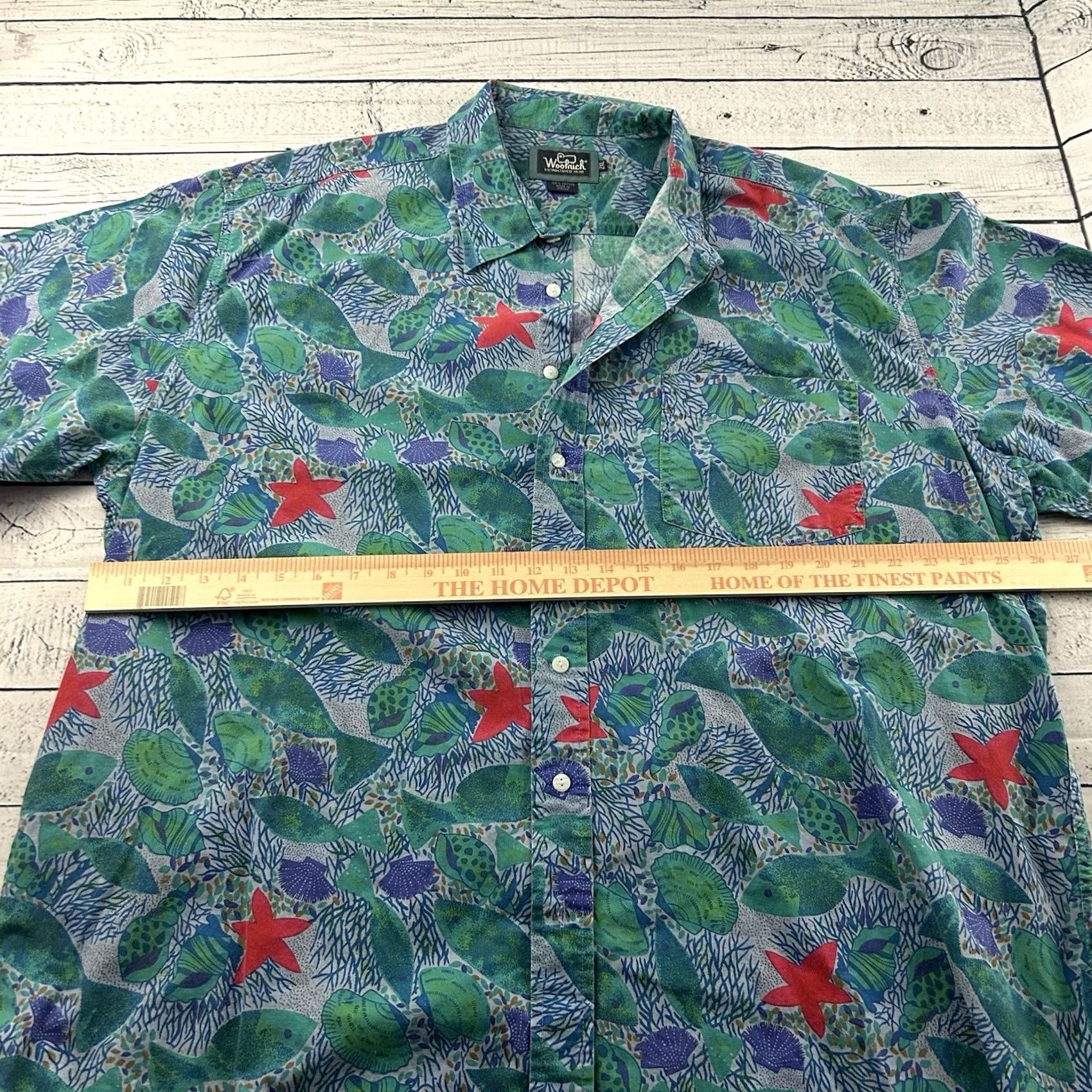 Vintage Woolrich Short Sleeve Button-Up Hawaiian Starfish Shirt Men's 2XL Green Blue Size US XXL / EU 58 / 5 - 4 Thumbnail