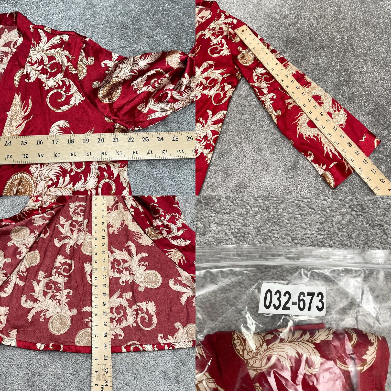 Vintage Unbranded Satin Open Front Kimono Robe Womens XXXL Red Floral Sleeve Long Red Gold Pattern Vintage: No Size ONE SIZE - 9 Thumbnail