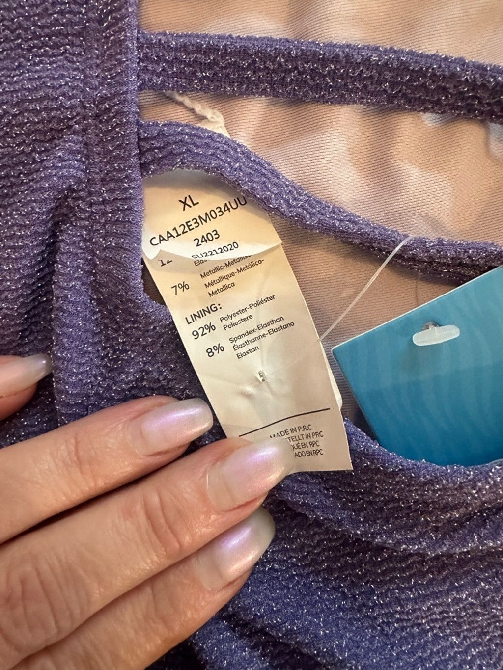 Macys NWT Cupshe Blue Lurex U-Neck One-Piece XL Size ONE SIZE - 4 Thumbnail
