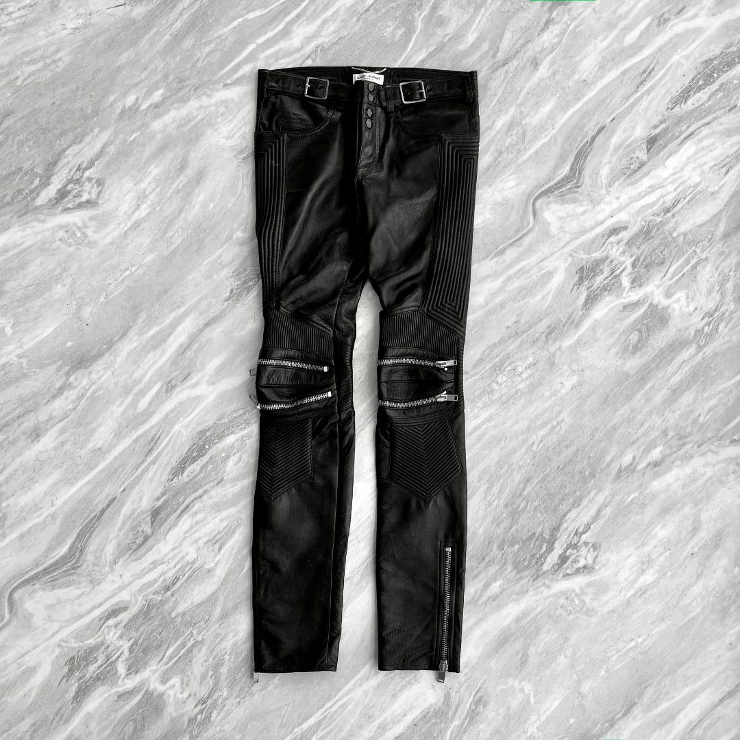 Saint Laurent Paris Motorcycle sheepskin zipper leather pants