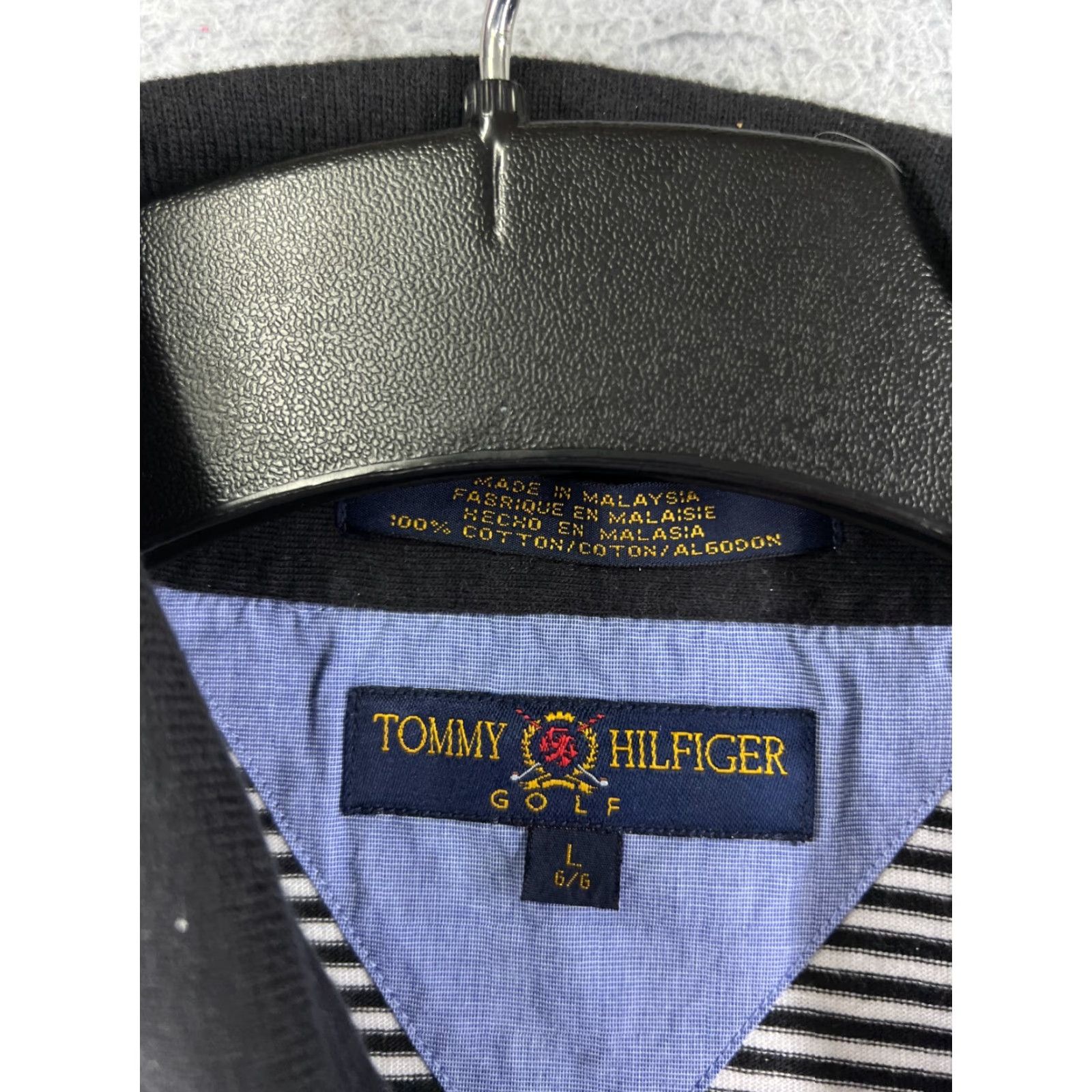 Tommy Hilfiger VINTAGE Tommy Hilfiger Polo Shirt Adult Large Black Striped 100% Cotton Activewear Golf Mens Size US L / EU 52-54 / 3 - 6 Thumbnail