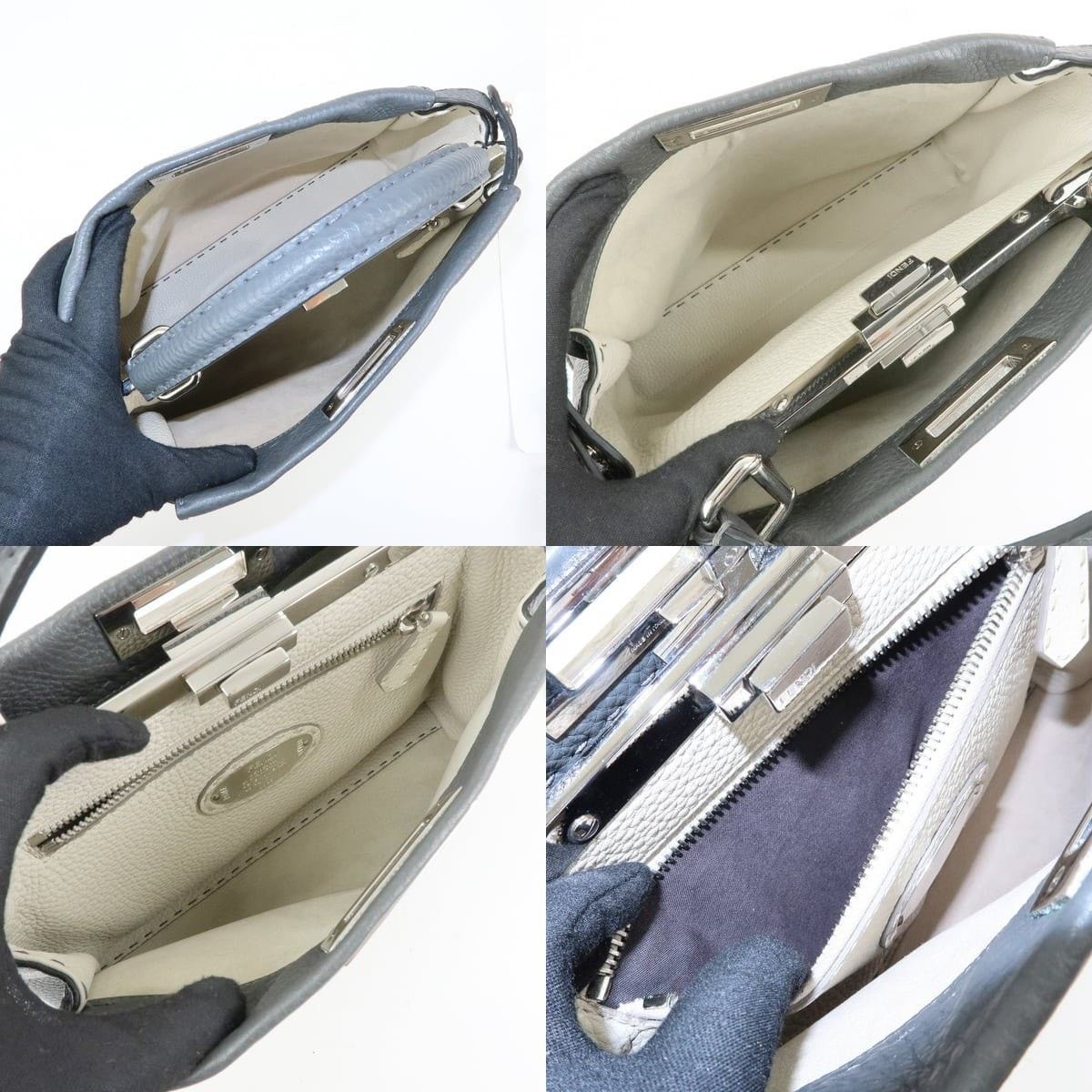 Fendi Fendi Selleria Peekaboo Calfskin Top Handle Bag Gray Size ONE SIZE - 6 Thumbnail