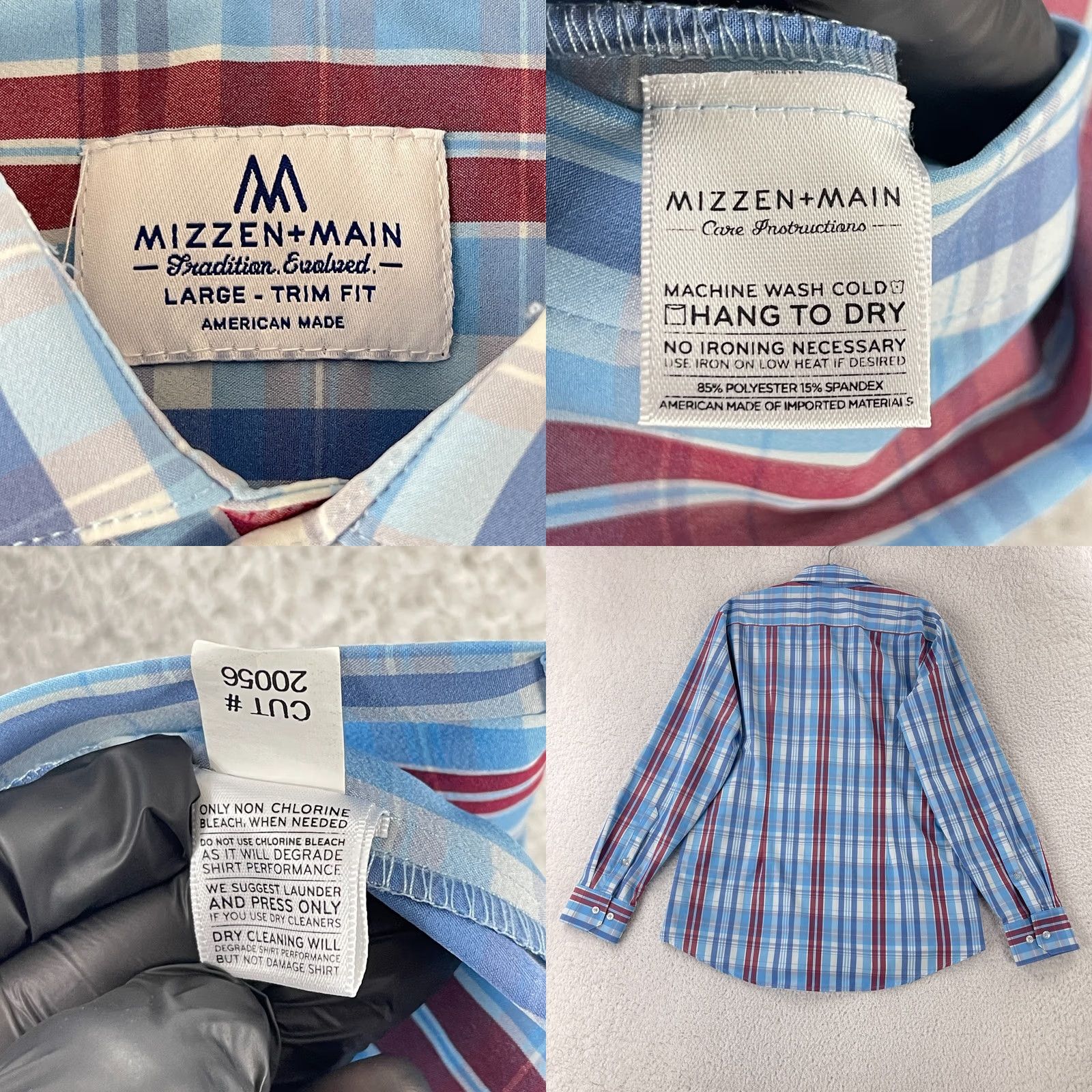Mizzen+Main Mizzen+Main Button-Up Shirt Mens Large Blue Plaid USA Made Trim Fit Size US L / EU 52-54 / 3 - 8 Thumbnail