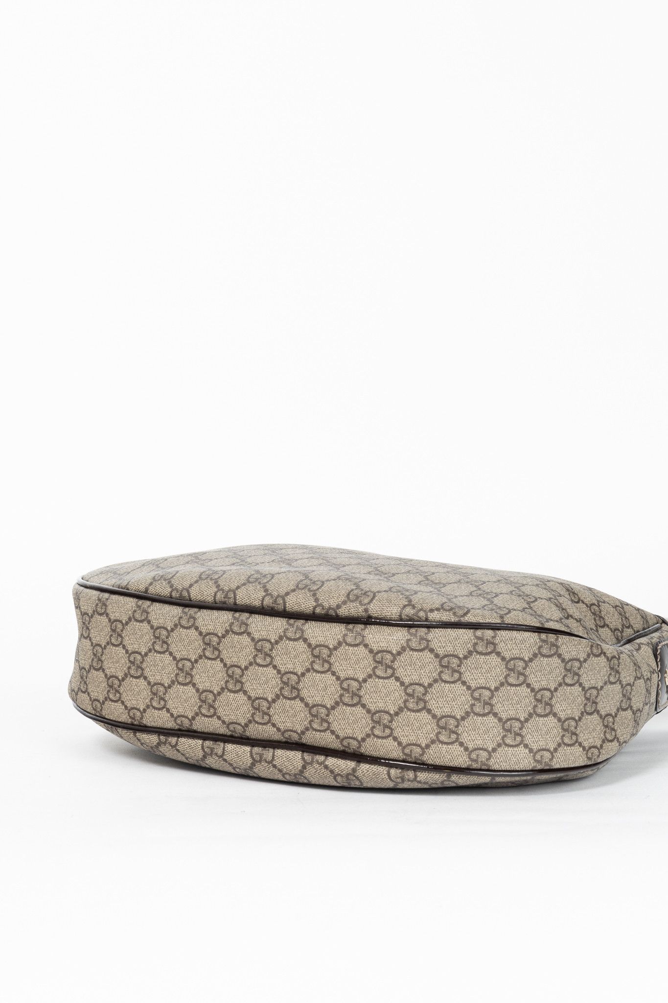 Gucci Beige Coated GG Canvas Patent-Trim Hobo
