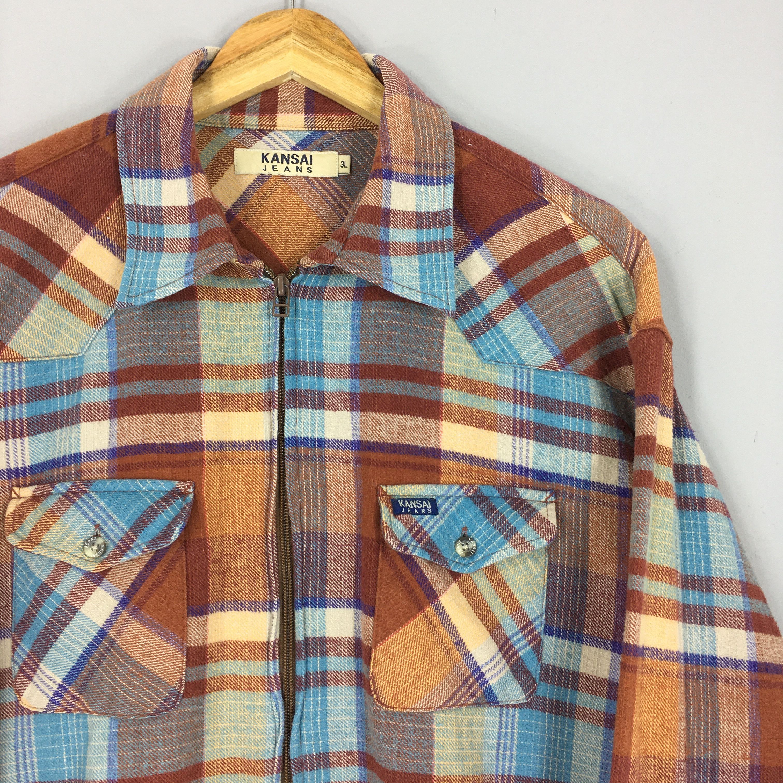 Flannel × Japanese Brand × Kansai Yamamoto Vintage Kansai Jeans Plaid Checkered Flannel Shirt XXLarge Size US XXL / EU 58 / 5 - 2 Thumbnail