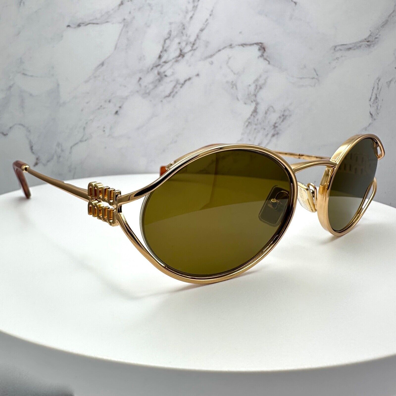 Miu Miu New MIU MIU Sunglasses Gold Oval Skinny Metal Frame Italy Size ONE SIZE - 19 Thumbnail
