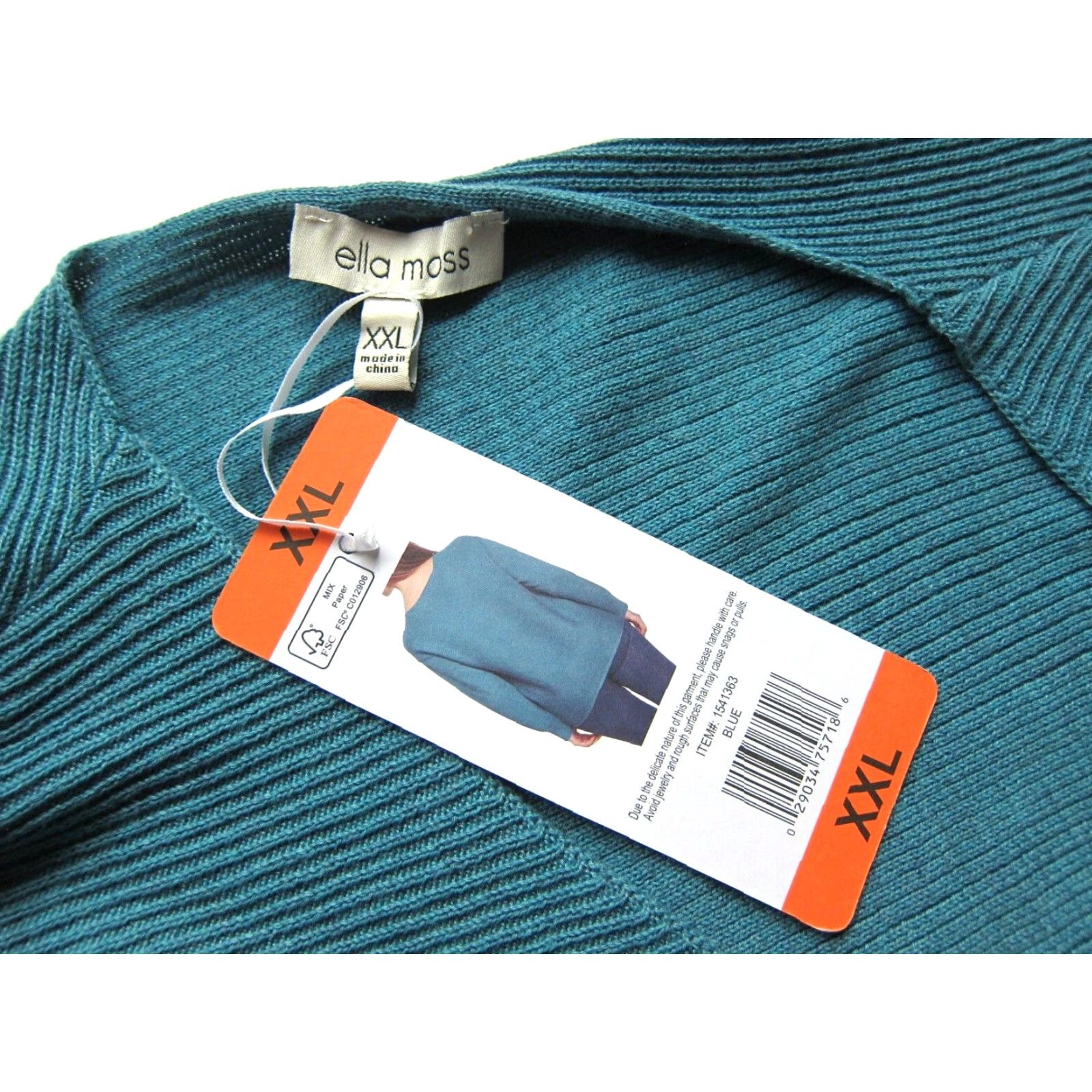 Vintage NWT Ella Moss Blue Ribbed V-Neck Long Sleeve Pullover Tunic Sweater XXL Size XXL / US 16-18 / IT 52-54 - 3 Thumbnail