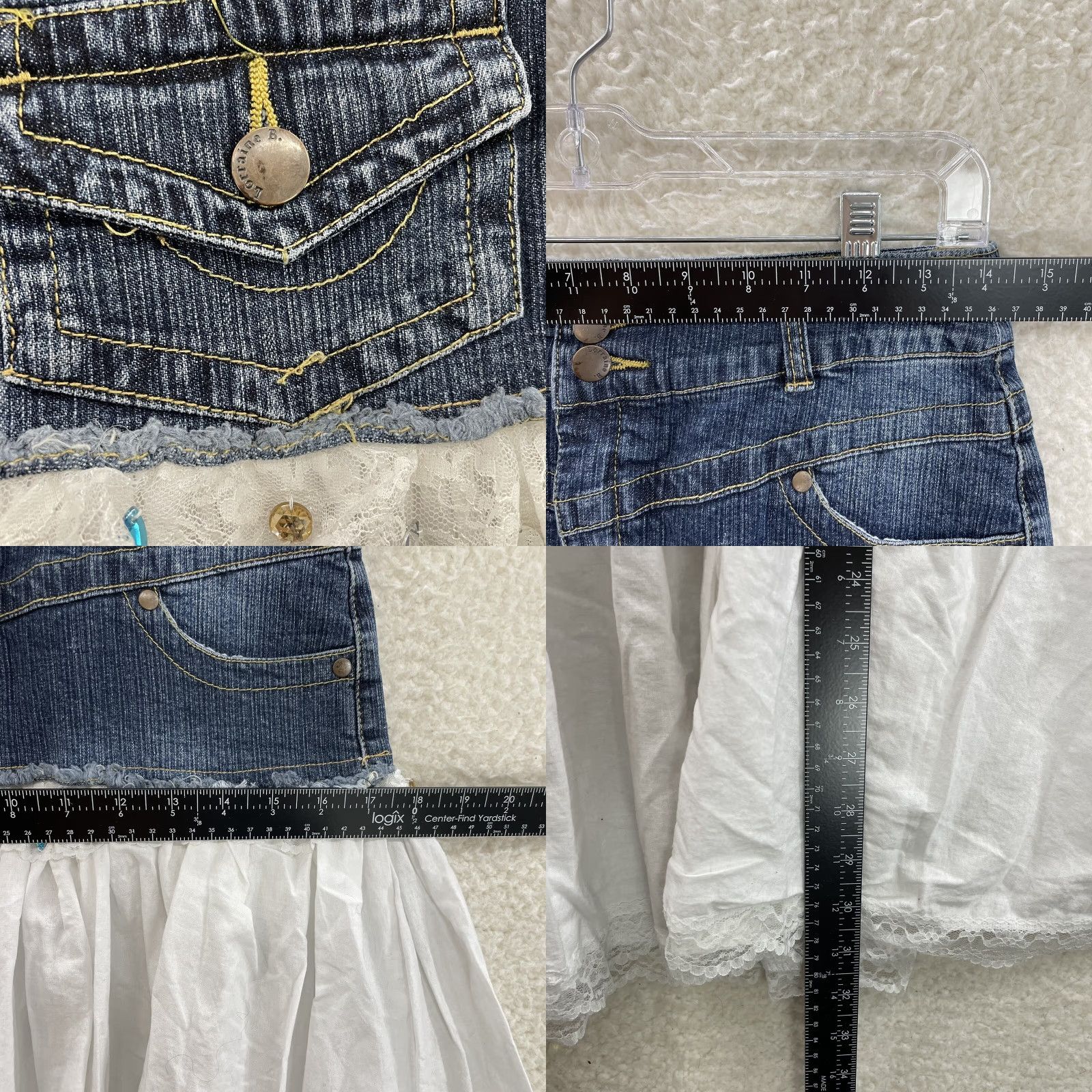 Denime VINTAGE Y2K Prairie Midi Skirt Denim White Cottagecore Coquette Fairy Women S 4 6 Small Size 27" / US 4 / IT 40 - 8 Thumbnail